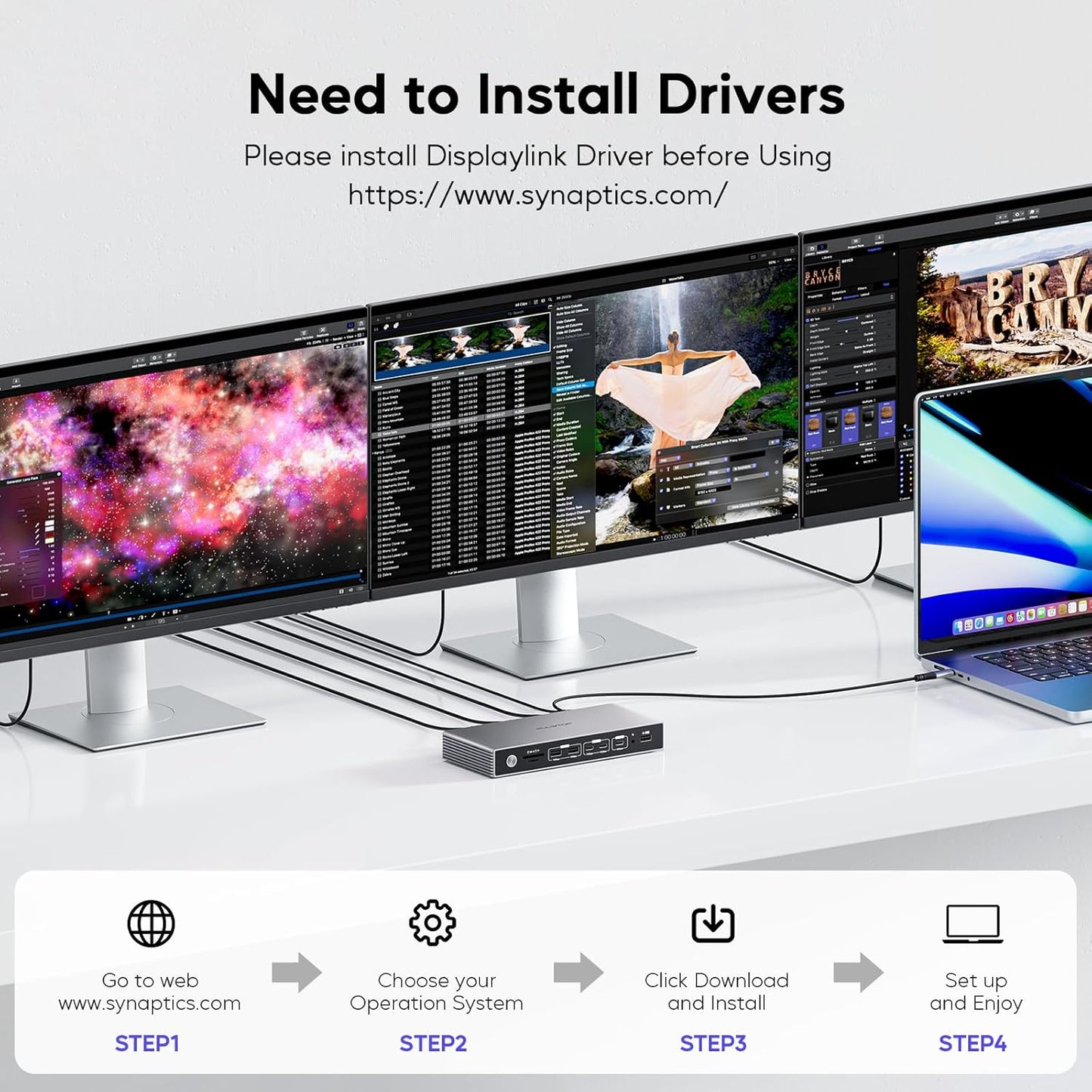 Displaylink Docking Station, PULWTOP USB C DisplayLink Dock Triple Displays for MacBook M1/M2/M3/M4 Windows, 8K/4K@60Hz Displaylink Dock with 3HDMI, 3 Display Port, PD 30W,USB A/C 10Gbps, Ethernet