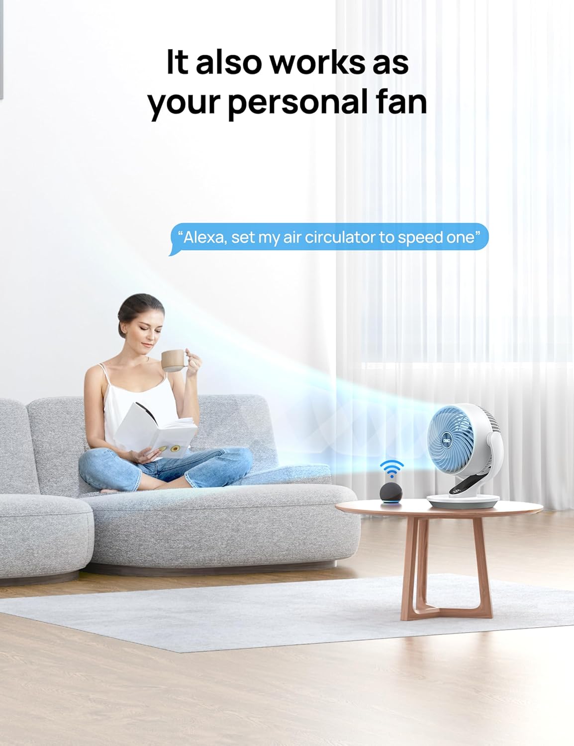 Dreo Smart Fan for Bedroom,120° Vertical and 90° Oscillating Fan with Remote/Voice, 13 Inch Height Quiet Air Circulator for Whole Room, 70 ft, 4 Speeds, 5 Modes, 12H Timer, Desk Fans for Home,White