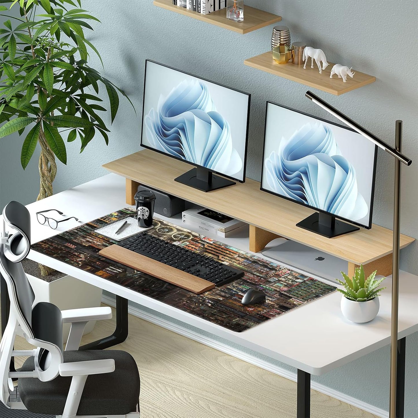 Futuristic Fantasy Mouse Pad, Cyberpunk Style Desk Mat, Extended XL Gaming Mouse Pads, Sci-Fi Computer Pad with Durable Stitched Edges, Non-Slip Washable Office Desktop Decorative Pad 31.5X15.7 Inch