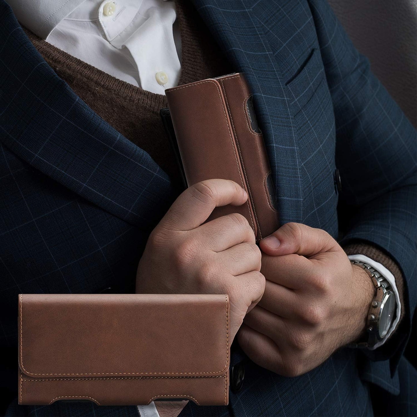 BECPLT for iPhone 17 Pro 17/16/15/14/13/12/11 Pro Holster Case Leather Pouch Case Holster with Belt Clip & Belt Loops with Card Holder for Galaxy S25 S24 S23 S22 S21 5G -Brown