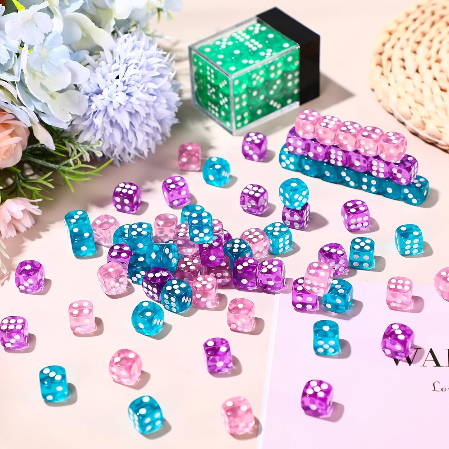 144 Pieces 12mm 6 Sided Mini Dice Set for School Classroom Table Games D6 Game Standard Dice with Portable Plastic Box for Teaching Math Learning(Translucent Color)