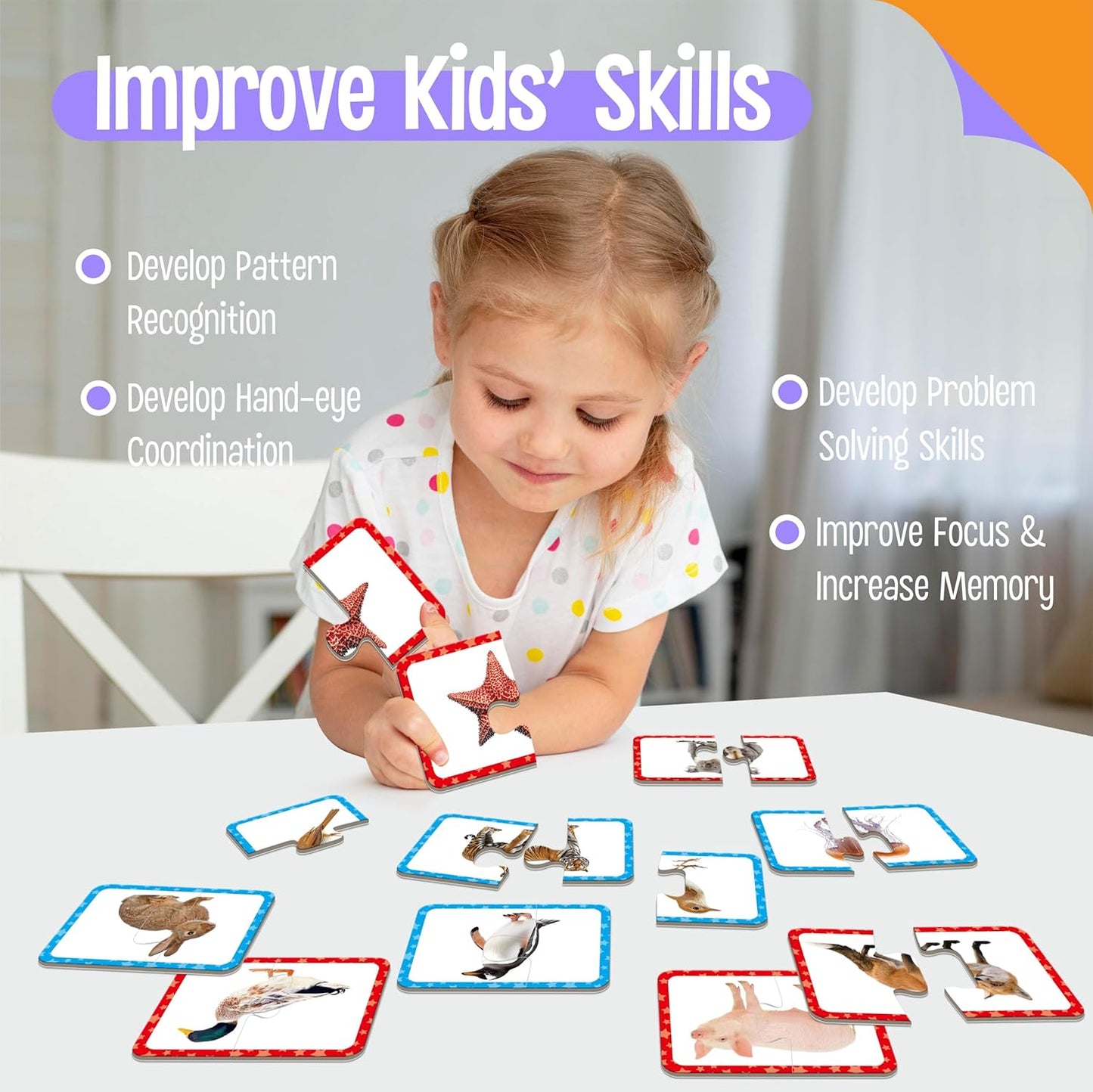 48 Animal Matching Puzzles with Error-Correction, Self-Correcting Puzzle Match Game Educational Learning Activities for Toddlers, Kindergarten, Animal-Themed Learning Games Toys for 3 Years Old