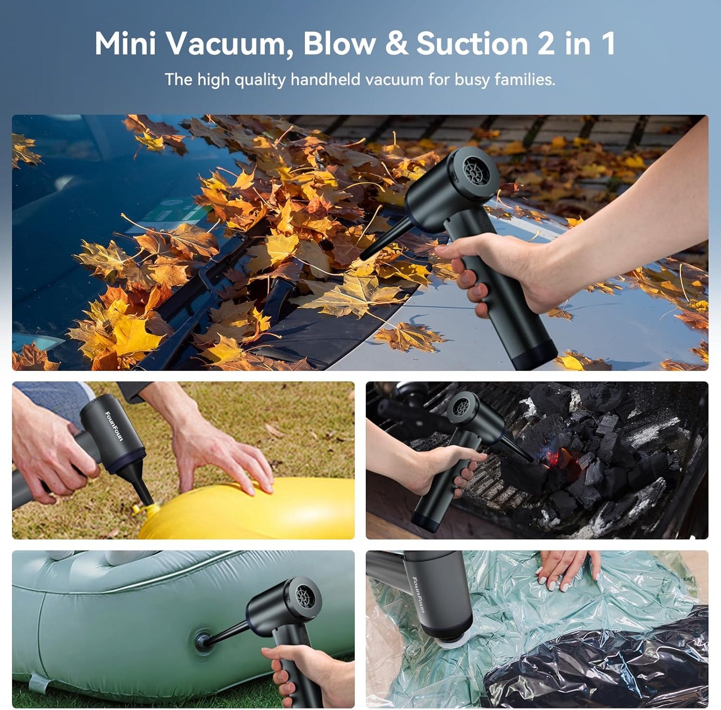 Car Vacuum Portable Cordless, Mini Handheld Vacuum Cleaner for Pet Hair/Car/Home, Suction & Blow 2 in 1, 22KPa High Power, 6000mAh, Small Lightweight Gadget, Type-C Rechargeable.