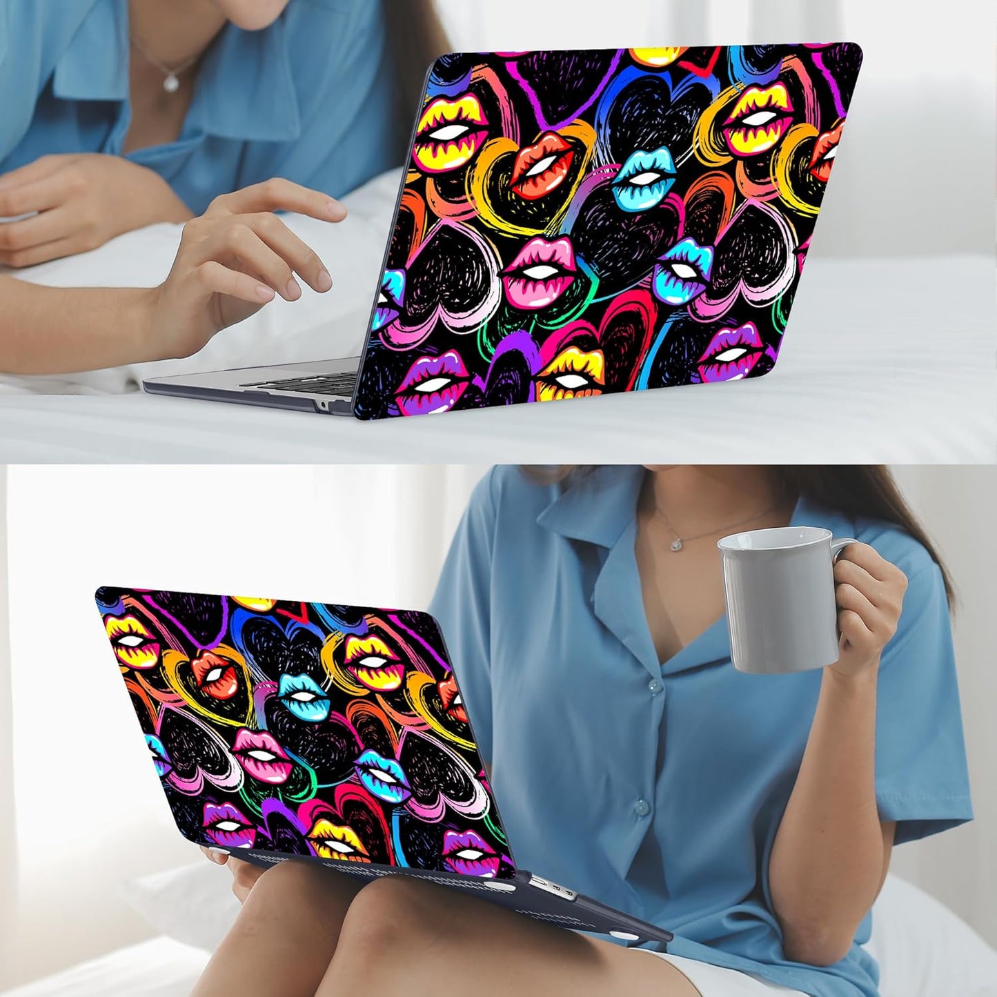 Mektron for 2025 M4 MacBook Air 13.6 Inch A3240 Case Fits 2023 A2681 M2 2024 A3113 M3 Chip with Liquid Retina Display Touch ID, Printed Plastic Hard Shell Cover for MacBook Air 13.6", Colorful Lips