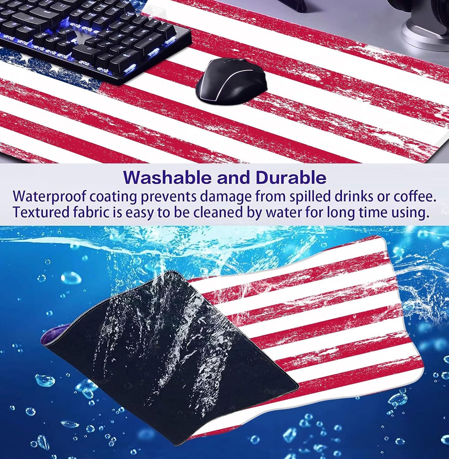 American Flag XXL Extended Mouse Pad, Patriot Large Laptop Pad, Waterproof, Non Slip, Gaming Office and Home Stitching Edge Table Pad 35.4 x 15.7 x 0.12 Inches