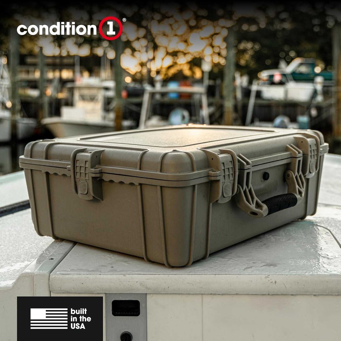 Condition 1 25" Large Waterproof Hard Case Model 839 with Foam, Portable Protective Storage Box for Travel, Hunting, Military, Tactical, Made in USA, 24.50"x 19.46"x8.41" Flat Dark Earth