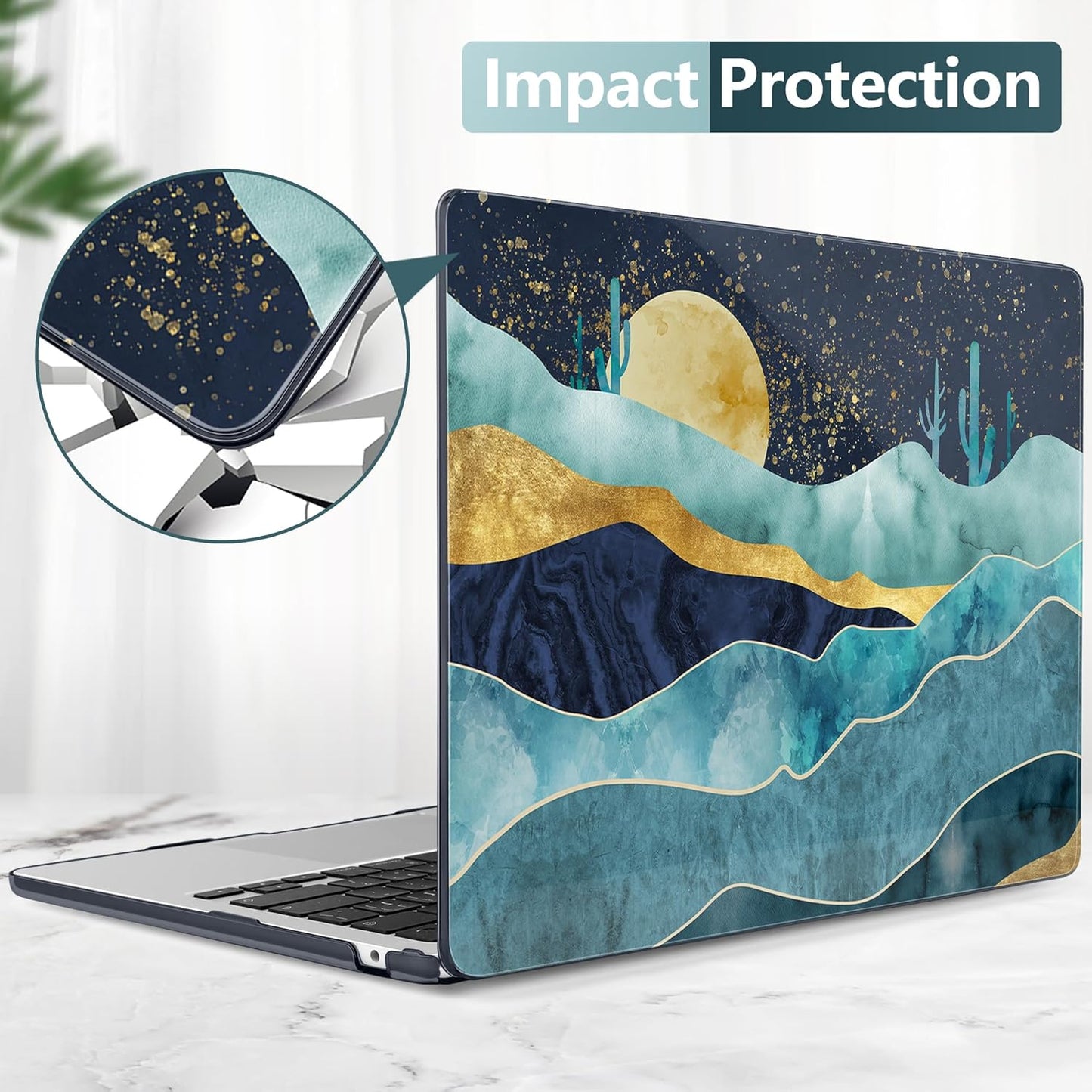 TWOLSKOO Compatible with M4 MacBook Air 13.6 inch Case 2025-2022 Release M4 A3240 M3 A3113 M2 A2681, Plastic Hard Shell & Keyboard Cover & Type C Adapter & Screen Protector, Mountains with Trees