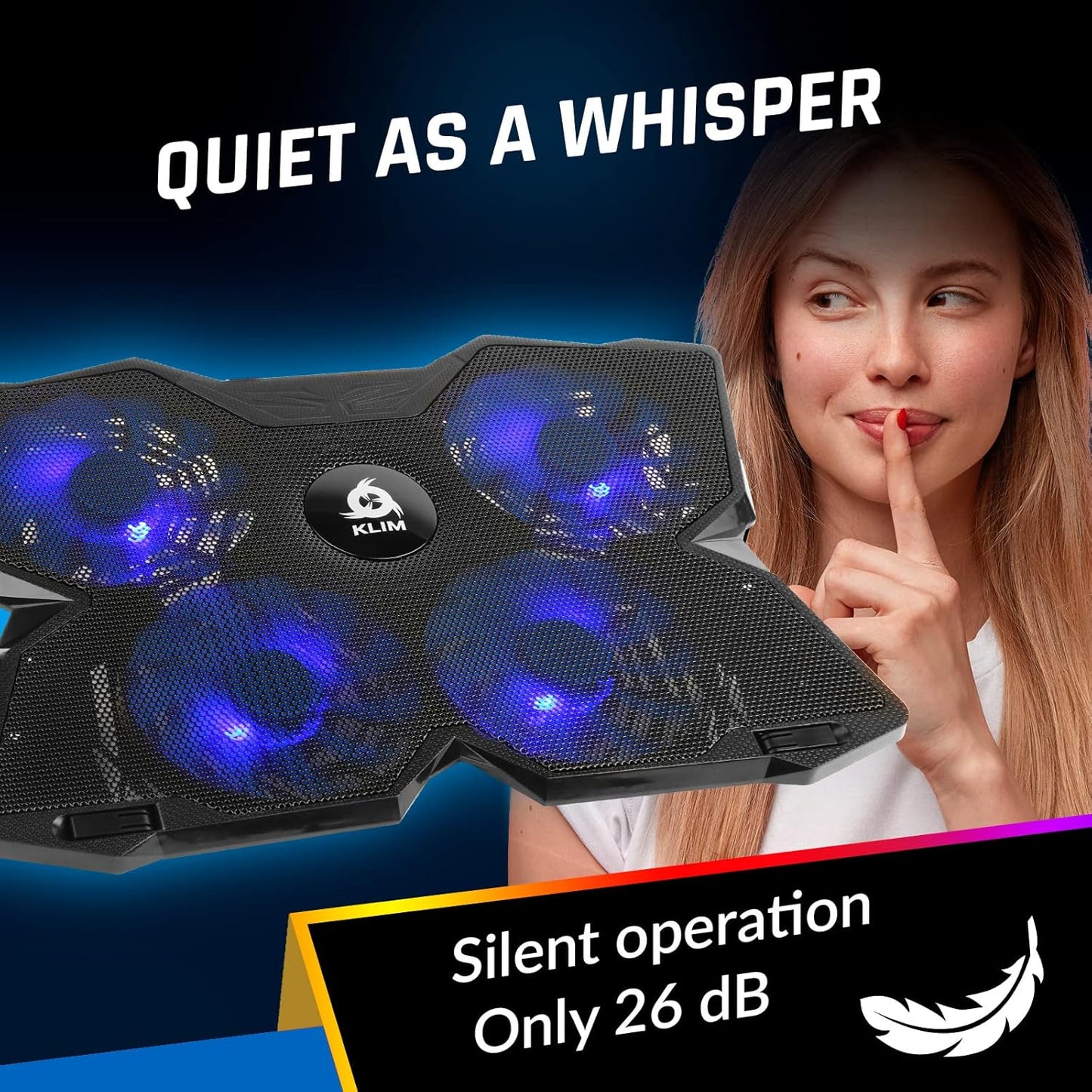 KLIM Wind Laptop Cooling Pad - More Than 500 000 Units Sold - New Version - The Most Powerful Rapid Action Cooling Fan - Laptop Stand with 4 Cooling Fans at 1200 RPM - USB Fan - PS5 PS4 - Blue