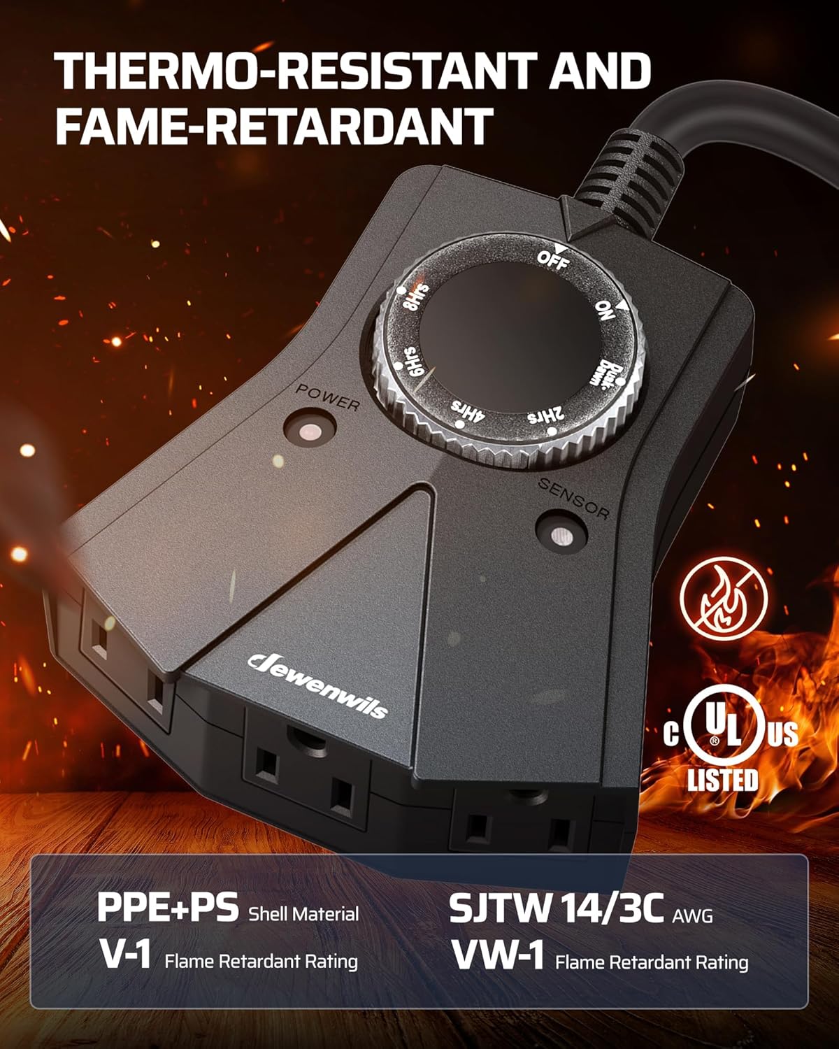 DEWENWILS Light Timer Outdoor Weatherproof, Heavy Duty 3-Prong Grounded Outlet, Dusk to Dawn and 2/4/6/8 Countdown Timer for String Light, UL Listed