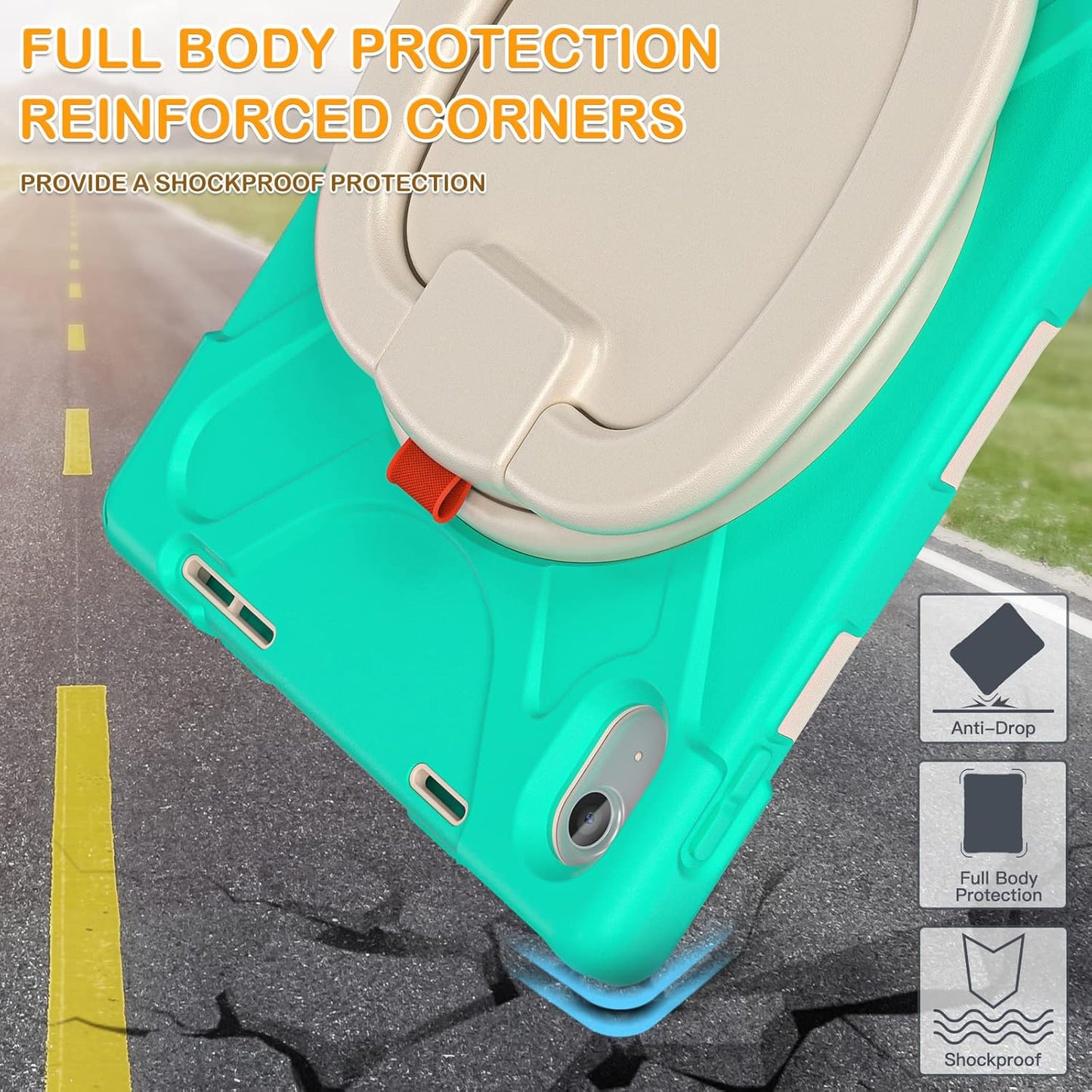 BRAECN Kids Case for iPad (A16) 11th/10th Generation 11”/10.9'' 2025/2022-Shockproof Silicone Cover w/Screen Protector/Pencil Holder/Swivel Handle Grip/Kickstand/Carrying Shoulder Strap, Mint Green