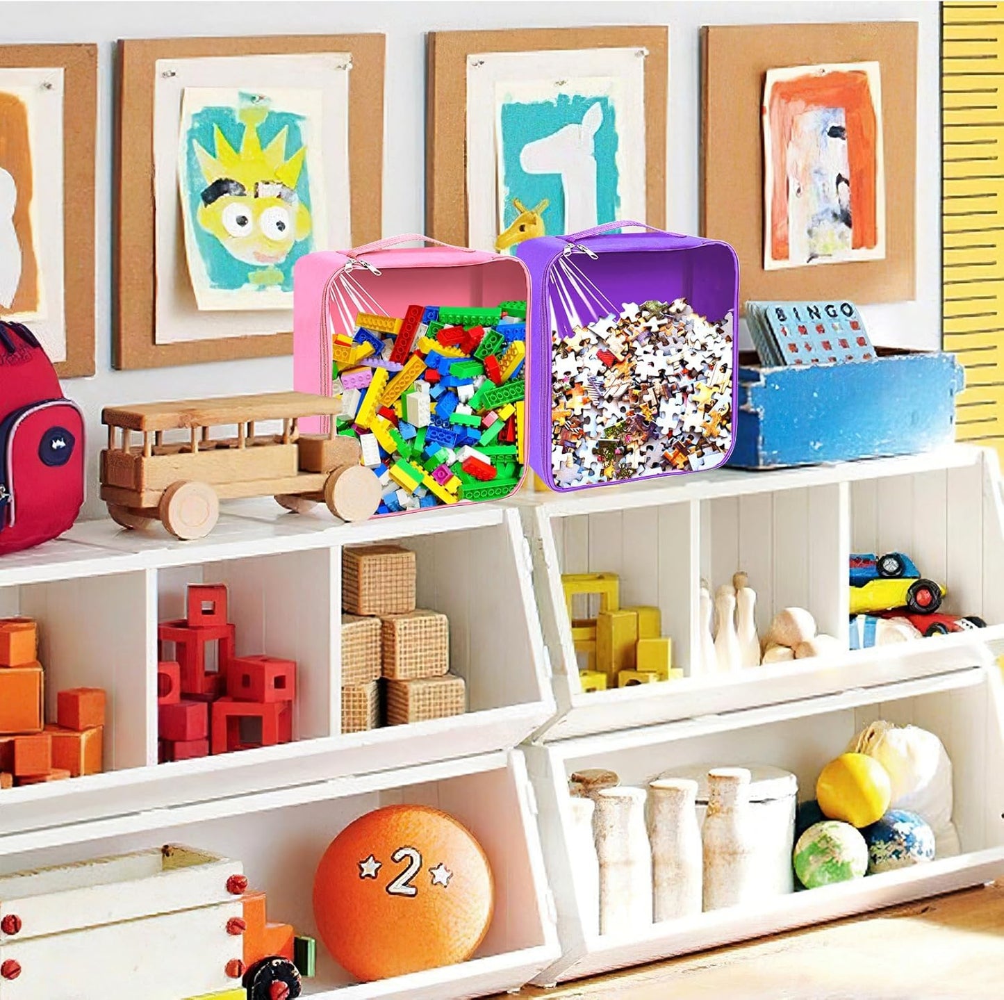 8 Packs Toy Storage Bags with Zipper, Clear PVC Organizing Bags, Reusable Toy Storage Organizer with Portable Handle, Travel Waterproof Organizer Bags for Building Blocks, Puzzle, Toys and Books