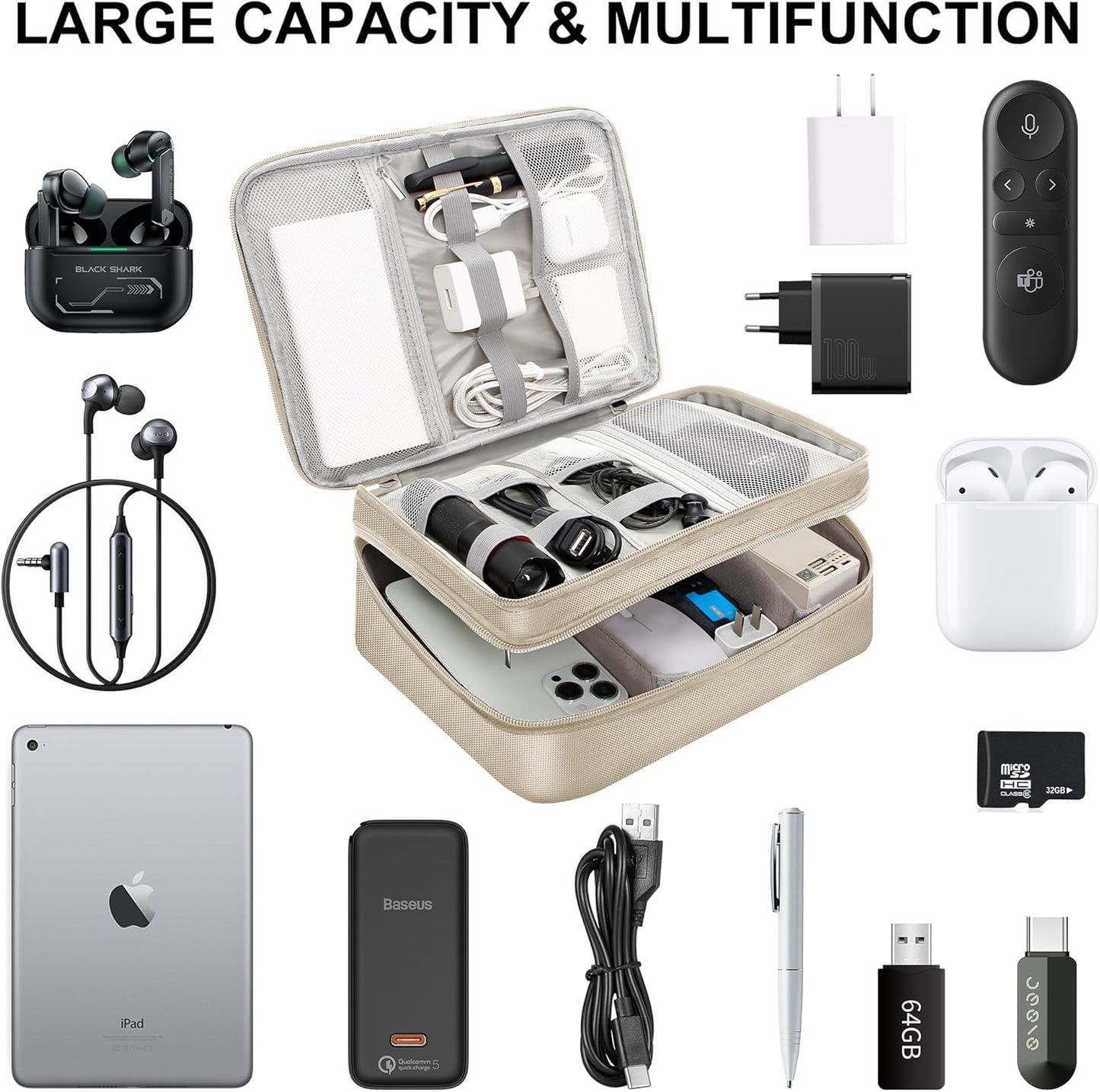 Electronic Organizer Travel Case, Travel Cord Organizer Case Portable Waterproof Cable Organizer Bag for Charger, Cord, USB, Power Bank, Earphone