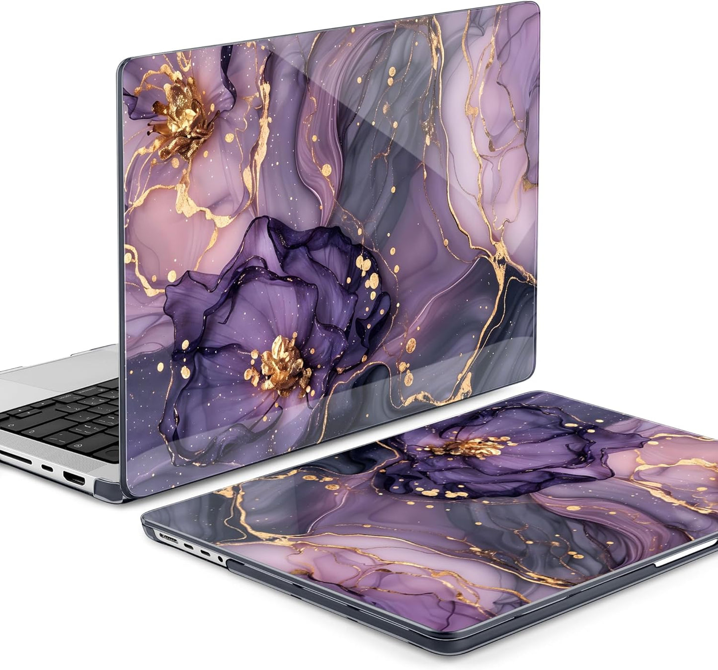 DONGKE for M4 MacBook Pro 16 Inch Case 2024 2023 2021 A3403 A3186 M3 A2991 M2 A2780 M1 A2485 Pro/Max Chip, Plastic Hard Shell Case & Keyboard Cover for Mac Pro 16 with Touch ID, Marble & Flower