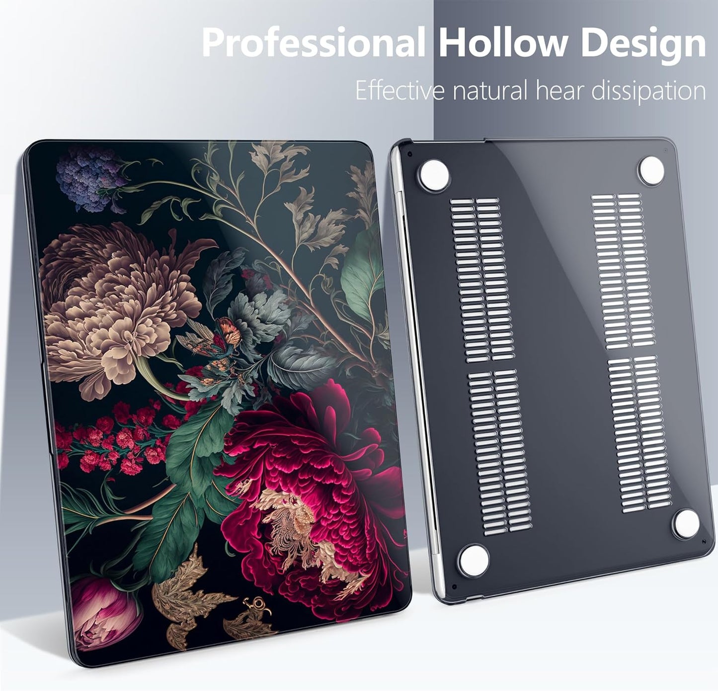 Batianda Premium Case for New MacBook Air 15 inch 2025 2024 2023 with M4 M3 M2 Chip, Designed Black Protective Plastic Hardshell & Keyboard Cover & Screen Protector, Vintage Flower