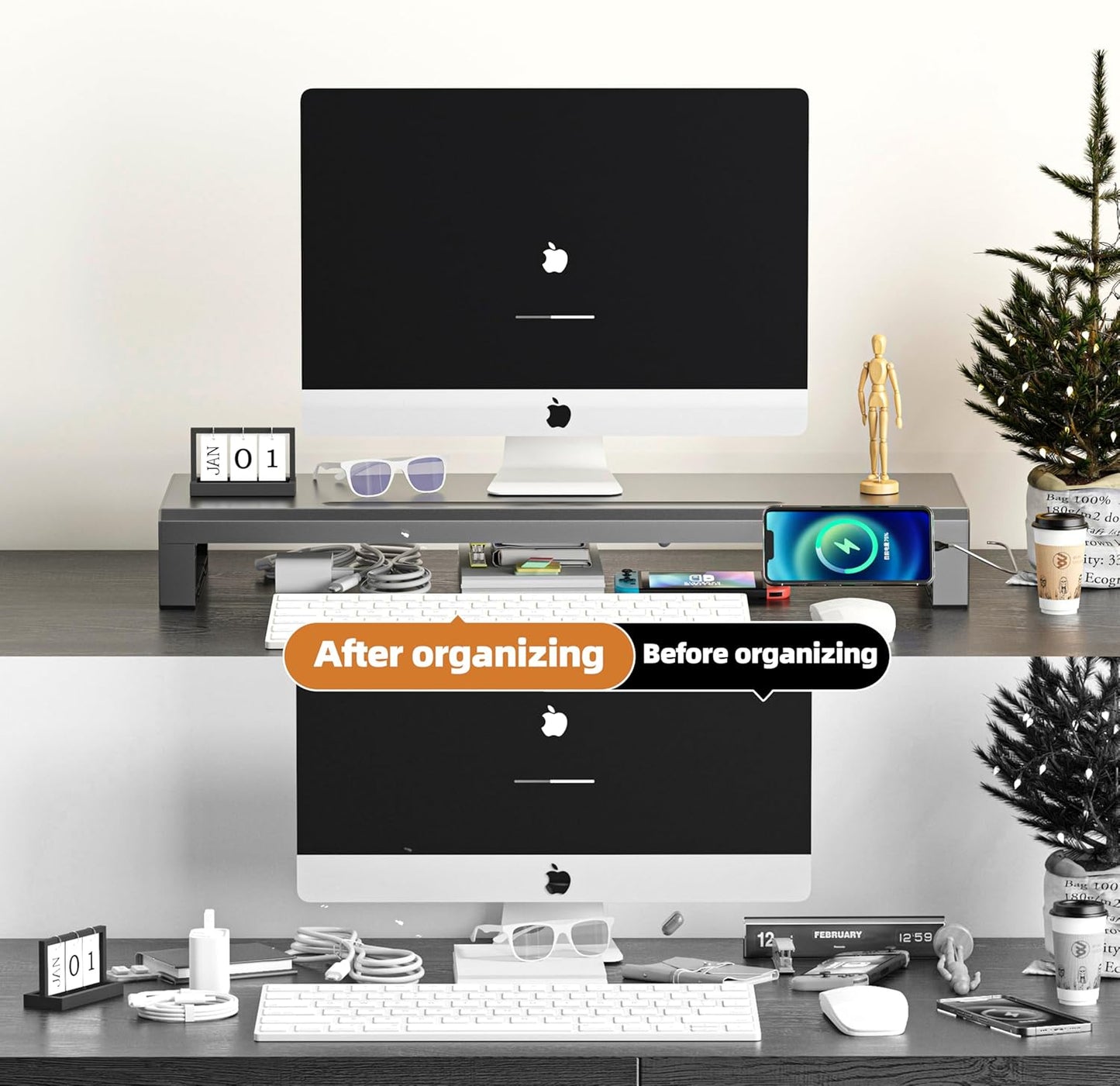 Computer monitor stand Laptop Desk Shelf & Monitor Riser ,27.55 inches,22W charging , 2 USB 3.0 , and 1 USB 2.0, Monitors/PC/Laptop/Computer Space Saver Organizer ,Heavy Duty Gift Gaming Studio Office (USB Hub Fast Charging Version, 700mm)