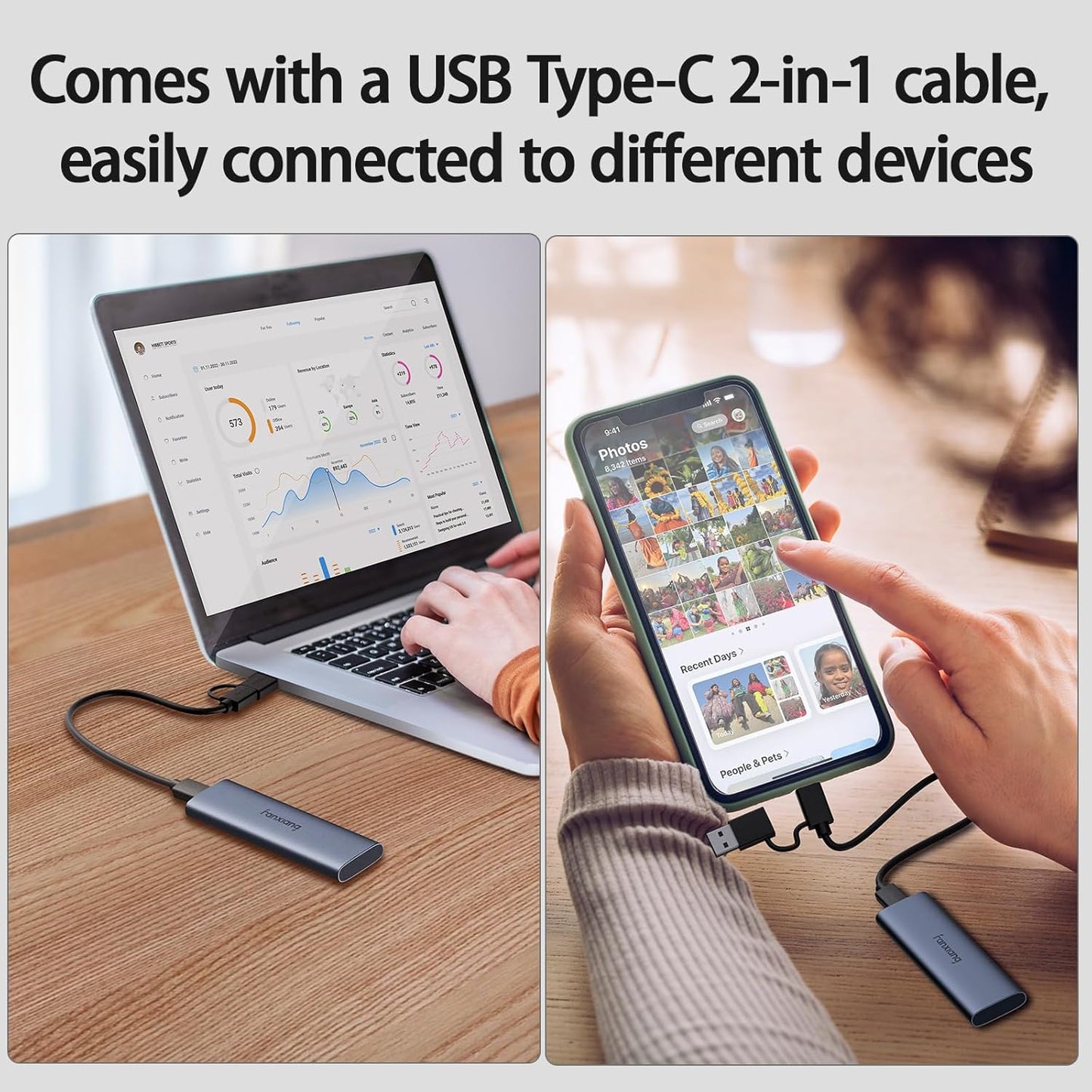 2TB External SSD - Portable SSD External Solid State Drive, 1000MB/s,USB 3.2 Gen2 Type-C, Aluminum Alloy, External Hard Drive for iPhone15/16,Android, Mac, Windows -PS1008