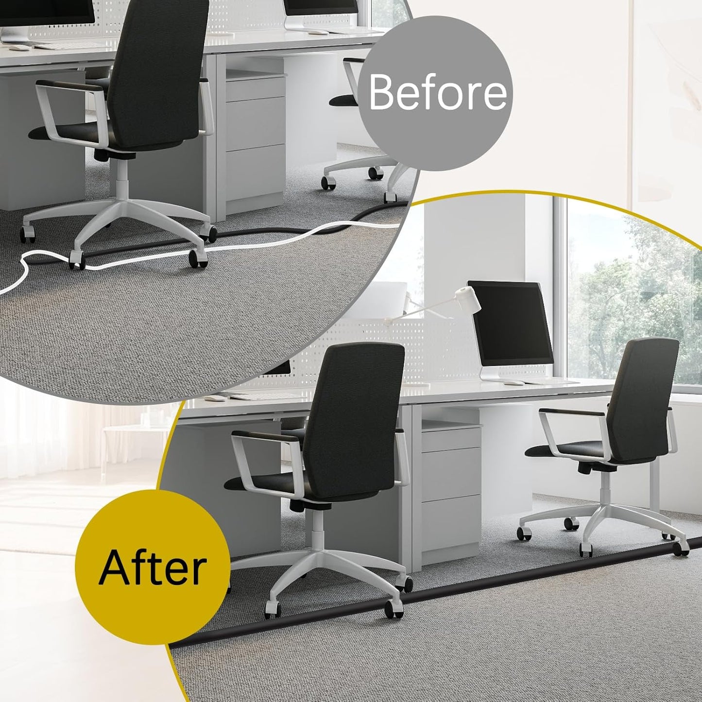 Floor Cord Cover 10FT Cord Covers for Wires on Floor Protect Wires & Prevent Trip Hazards, Easy to Cut for Home, Office, School, Concerts, Cavity W0.6in x H0.32in