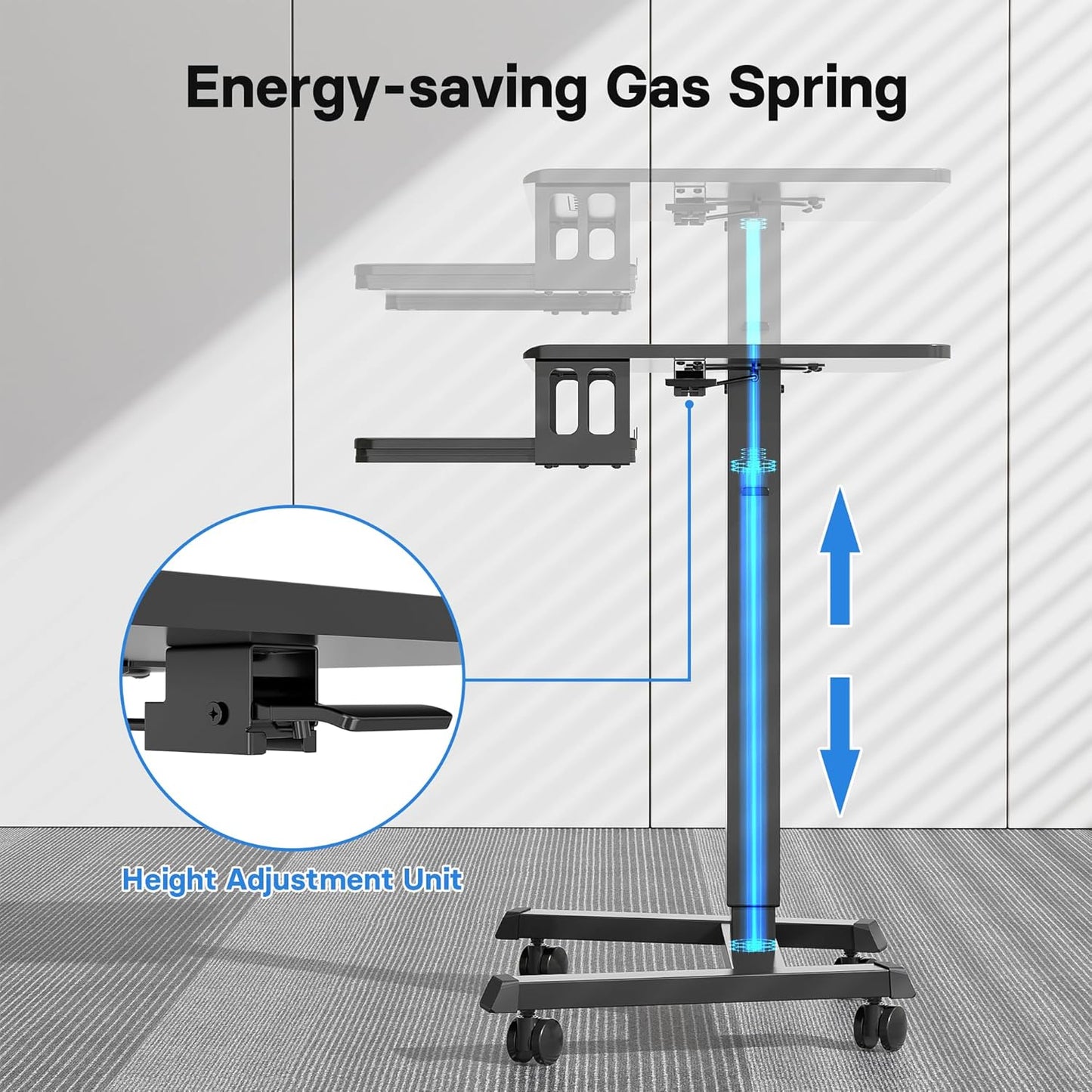 BONTEC Mobile Standing Desk with Keyboard Tray, Mobile Podium, Rolling Laptop Sit Stand Desk on Wheels, Adjustable Height Desk Up to 33lbs, Portable Computer Workstation Cart for Living Room, Office