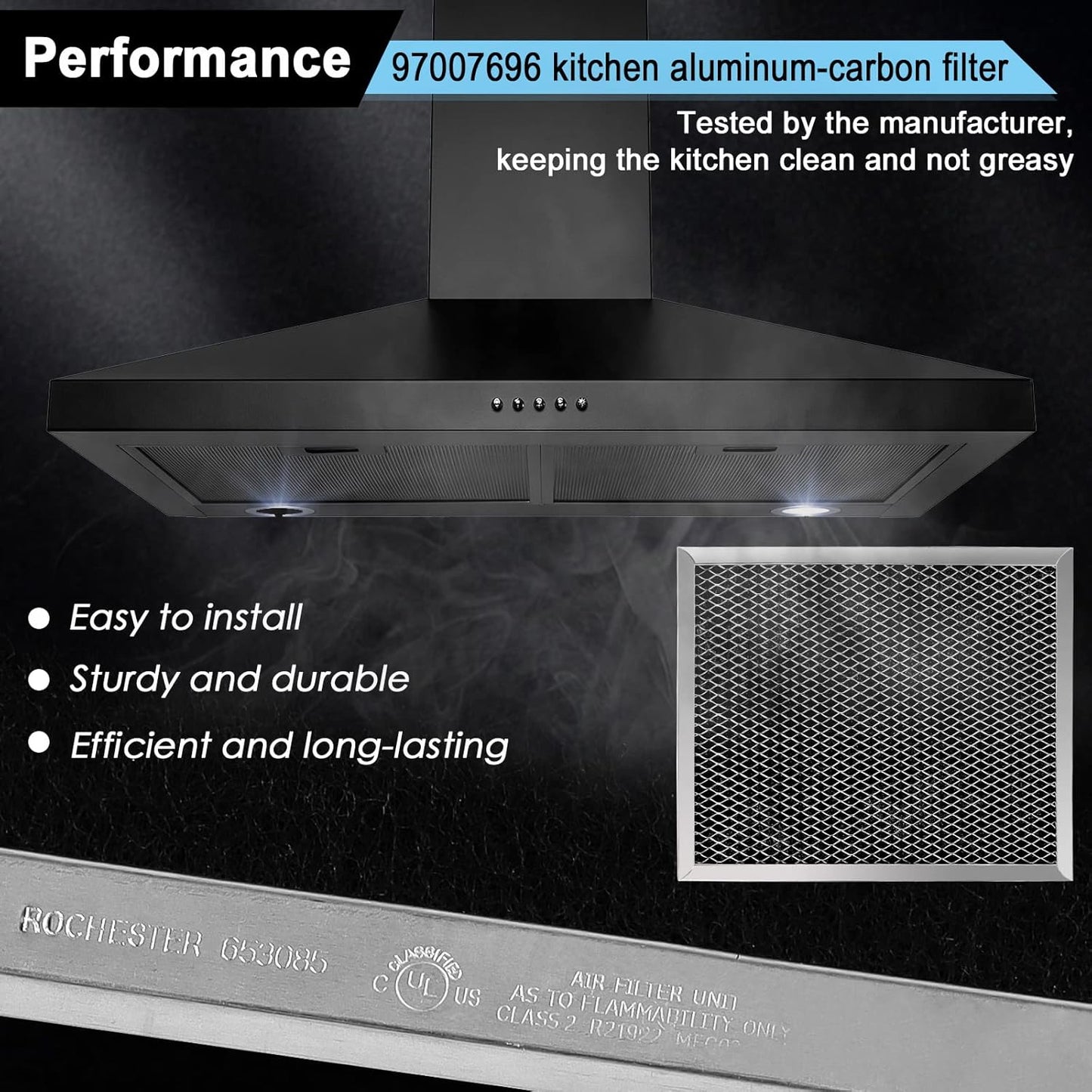 97007696 Charcoal Filter Replacement for Range Hood 41F Grease Filter 6105c 8-3/4" x 10-1/2" Aluminum Mesh Charcoal Carbon Filter Compatible with Most Brand Stove Vents -4 PACKS by Fetechmate