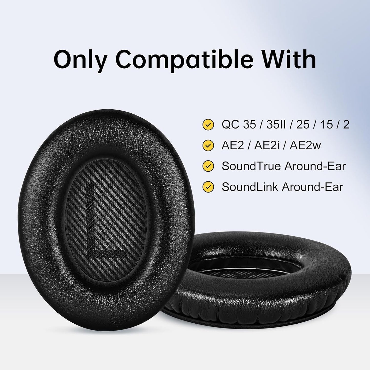 Aurivor Replacement Ear-Pads for Bose Quiet-Comfort QC 35 (ii) 25 15 2 Headphones, Tear-Proof Cushion for QC35 (ii) QC25 QC15 QC2 SoundTrue/SoundLink AE2/AE2i/AE2w Around-Ear Headphones (Black)