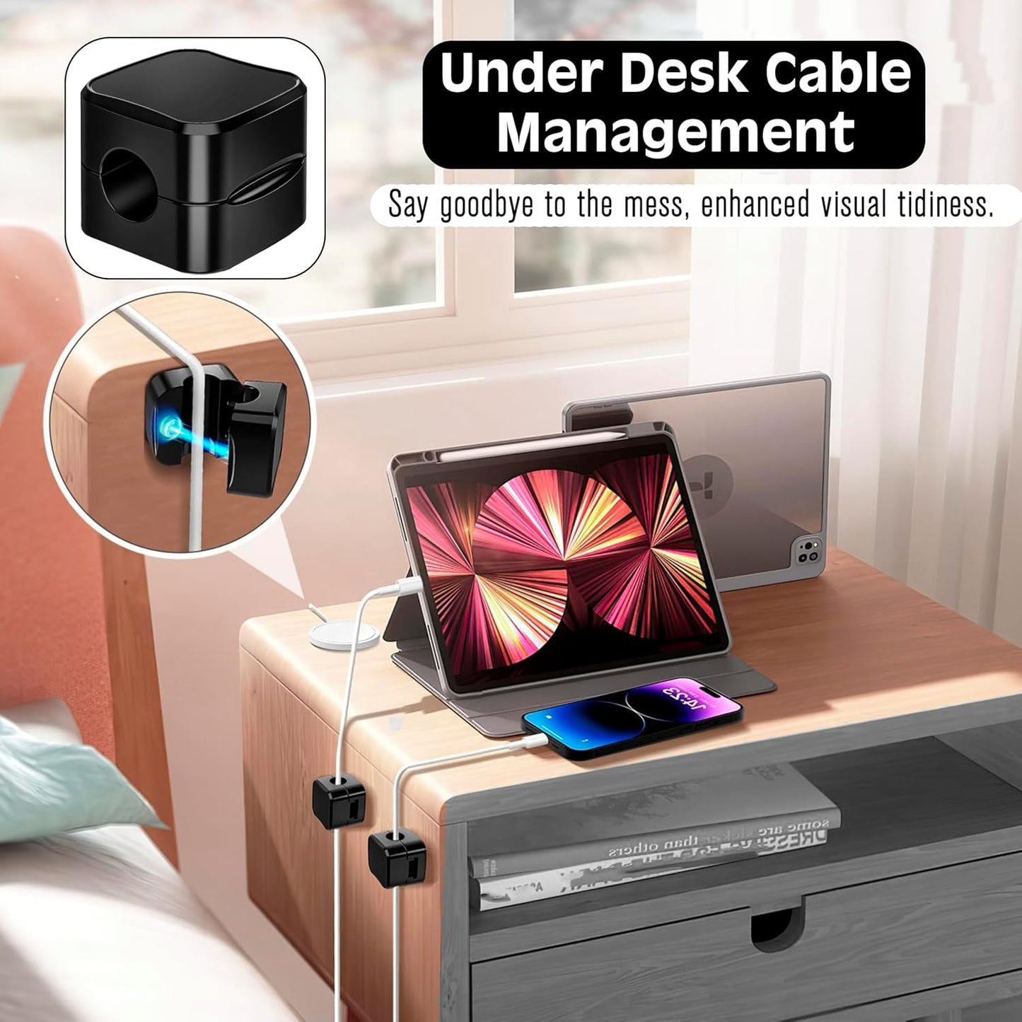 SaiTech IT Magnetic Cable Clips, Cord Organizer Holder, for Desk Cable Management, Adhesive Wire Keeper for Car, Office Home Desktop, Wall, Night Table (12 Pack)