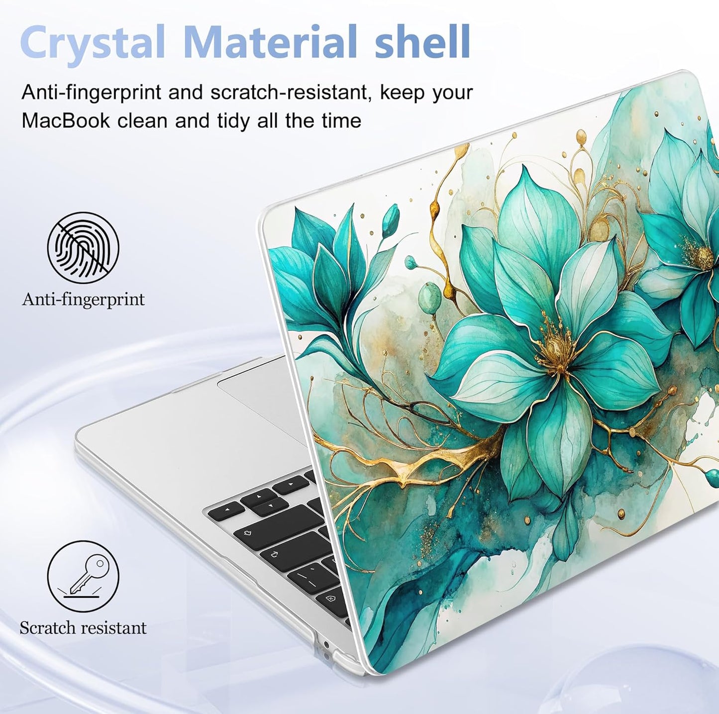 Case for MacBook Air 15 Inch 2025 2024 2023 Release M4 A3241 M3 A3114 M2 A2941, Hard Shell with Screen Protector & Keyboard Cover, Compatible with Touch ID, Green Floral