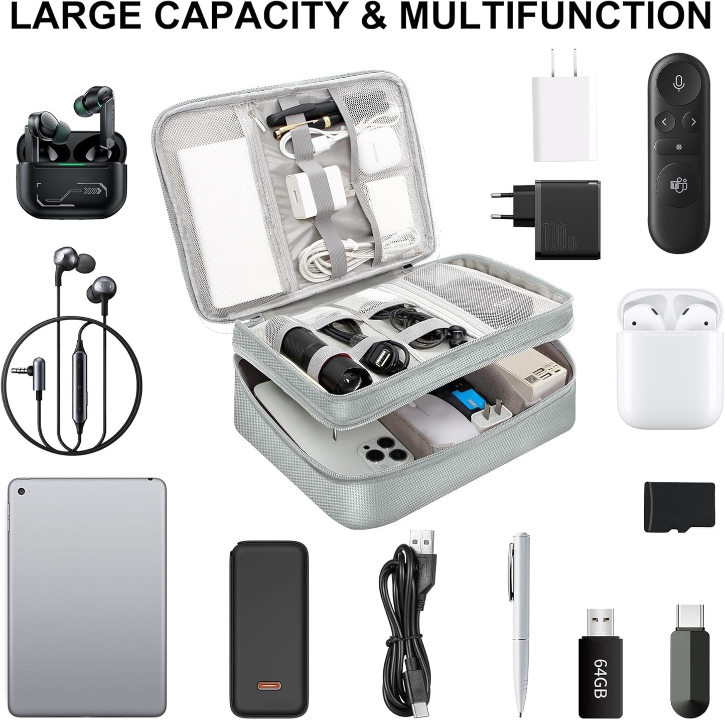 Electronic Organizer Travel Case, Travel Cord Organizer Case Portable Waterproof Cable Organizer Bag for Charger, Cord, USB, Power Bank, Earphone