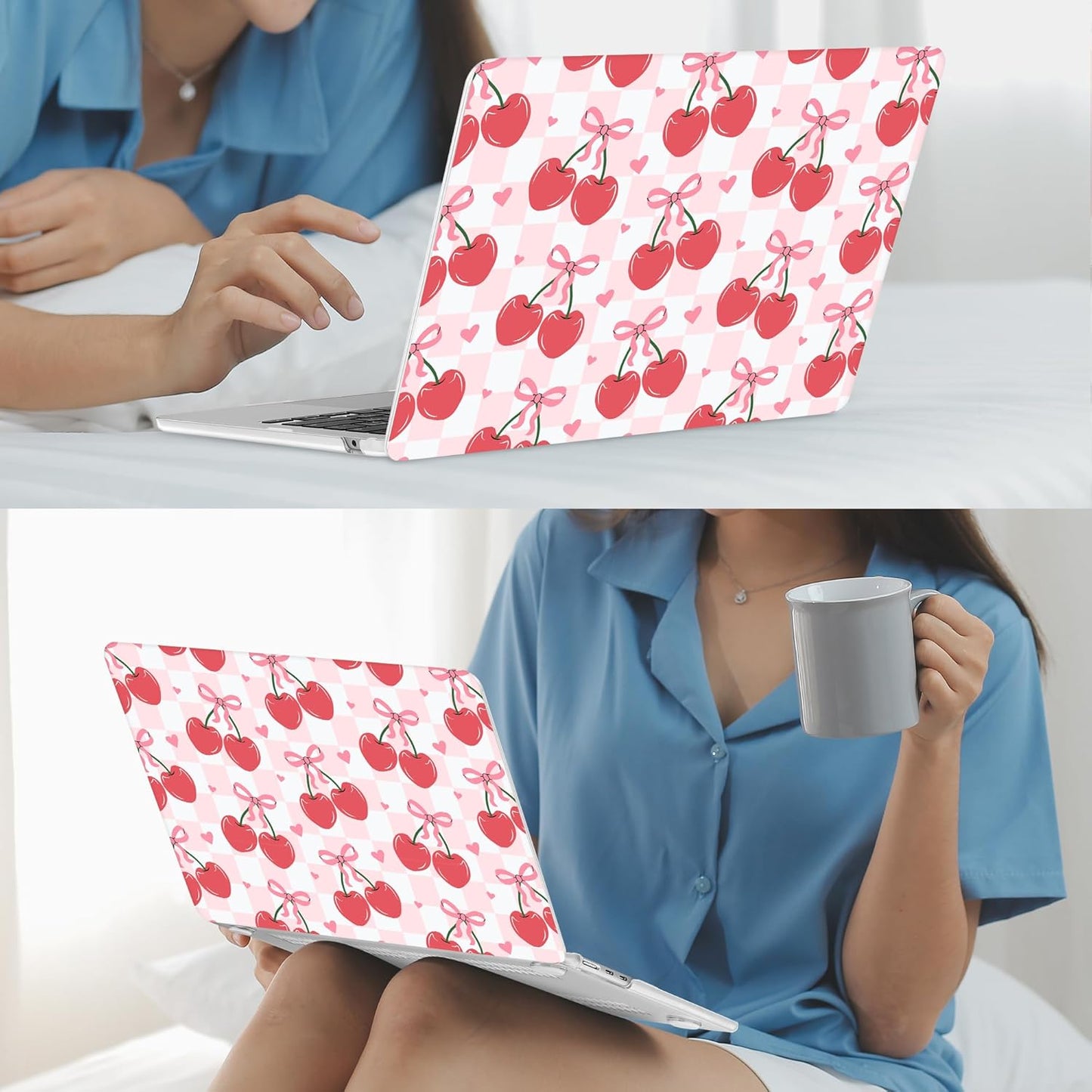 Mektron for 2025 M4 MacBook Air 13.6 Inch A3240 Case Fits 2023 A2681 M2 2024 A3113 M3 Chip with Liquid Retina Display Touch ID, Printed Plastic Hard Shell for MacBook Air 13.6", Cherries Bows C353