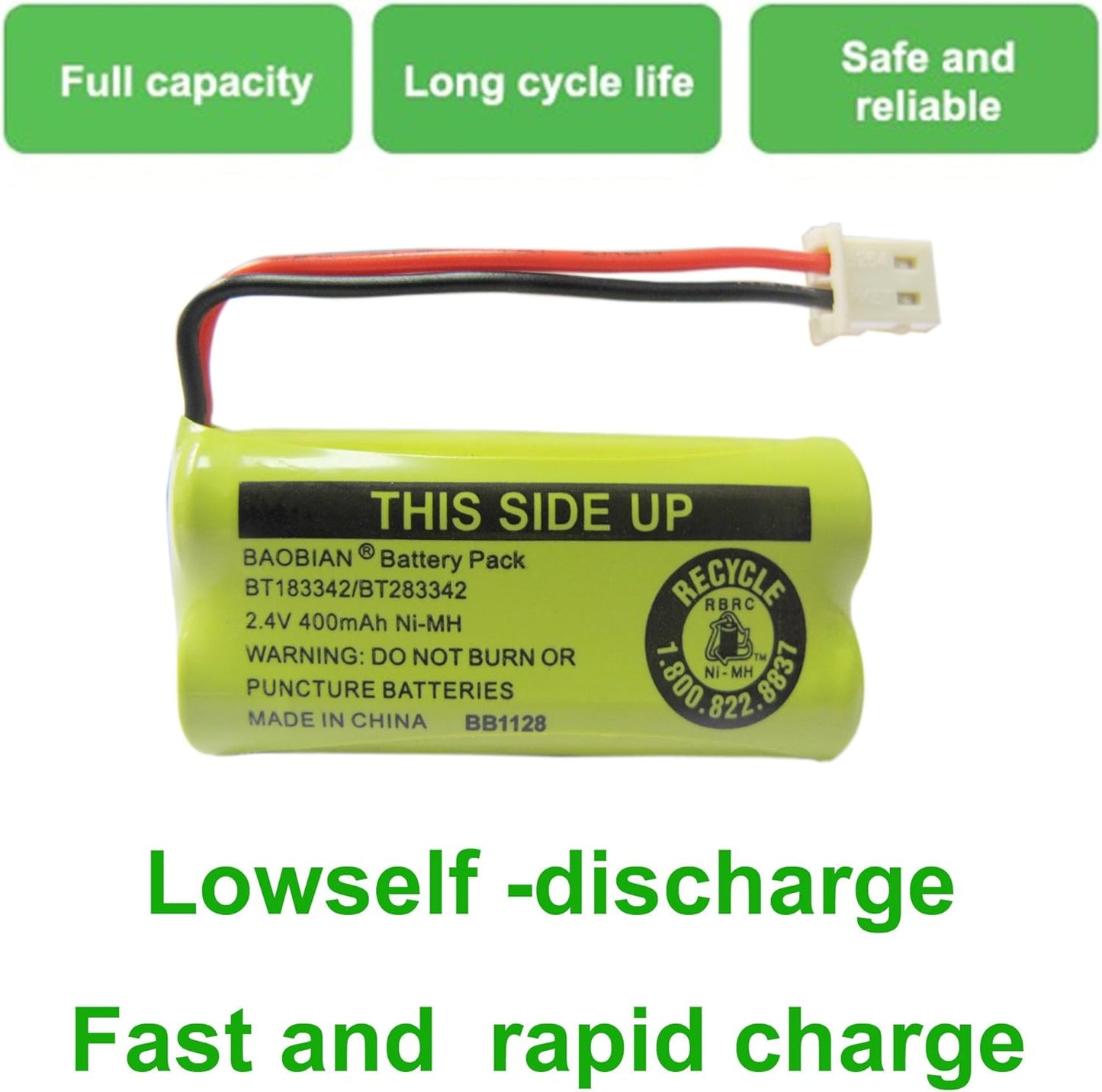 2.4V 400mAh Cordless Home Phone Battery Compatible with AT&T BT162342 BT-162342 BT166342 BT-166342 BT266342 BT-266342 BT183342 BT-183342 BT283342 BT-283342 VTech CS6329 CS6114 CS6419(4 Pack)