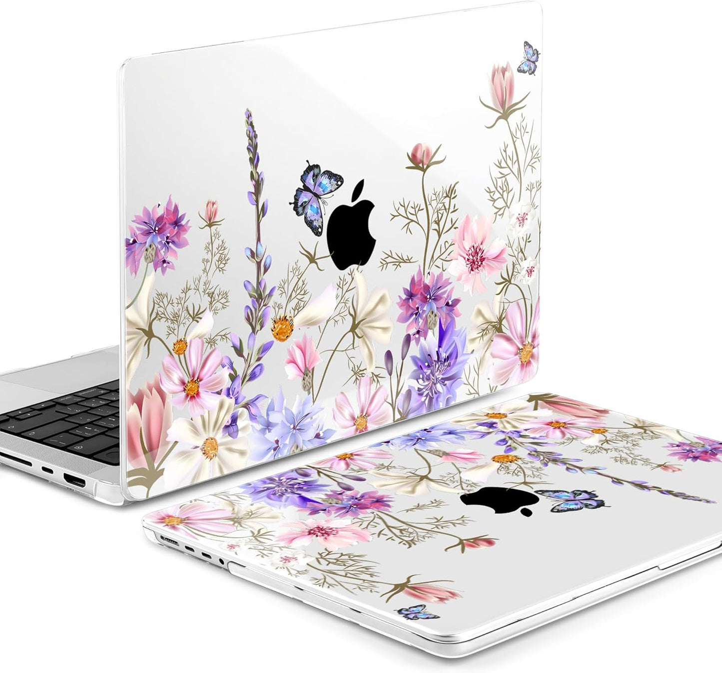 DONGKE for M4 MacBook Pro 16 Inch Case 2024 2023 2021 A3403 A3186 M3 A2991 M2 A2780 M1 A2485 Pro/Max Chip, Plastic Hard Shell Case & Keyboard Cover for Mac Pro 16 with Touch ID, Butterfly Floral