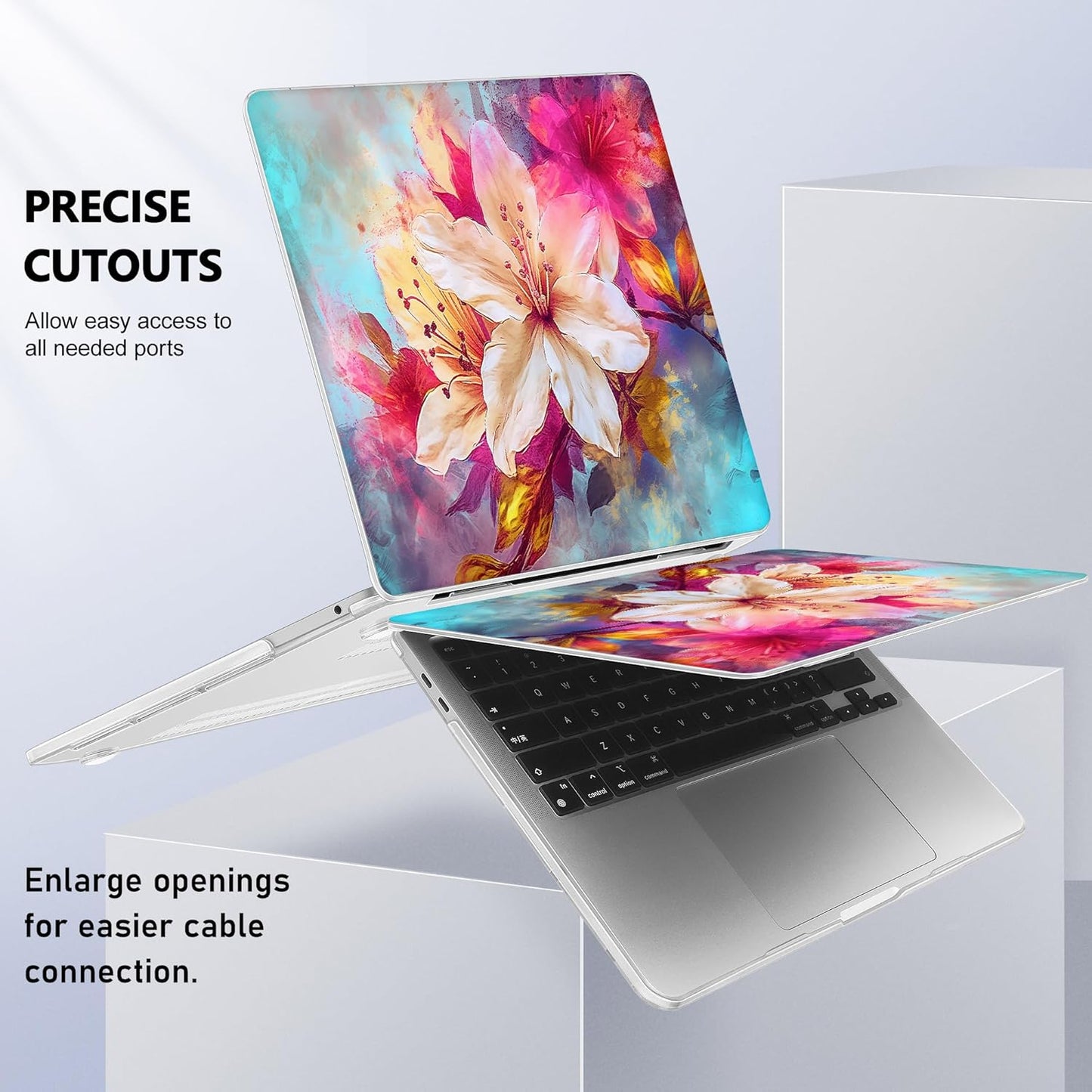 May Chen for New MacBook Pro 13 Case 2022 2020 Release (A2338 M1 M2/A2289/A2251), Plastic Crystal Hard Shell Case Cover with Keyboard Cover for MacBook Pro 13-inch Touch Bar, Watercolor Floral
