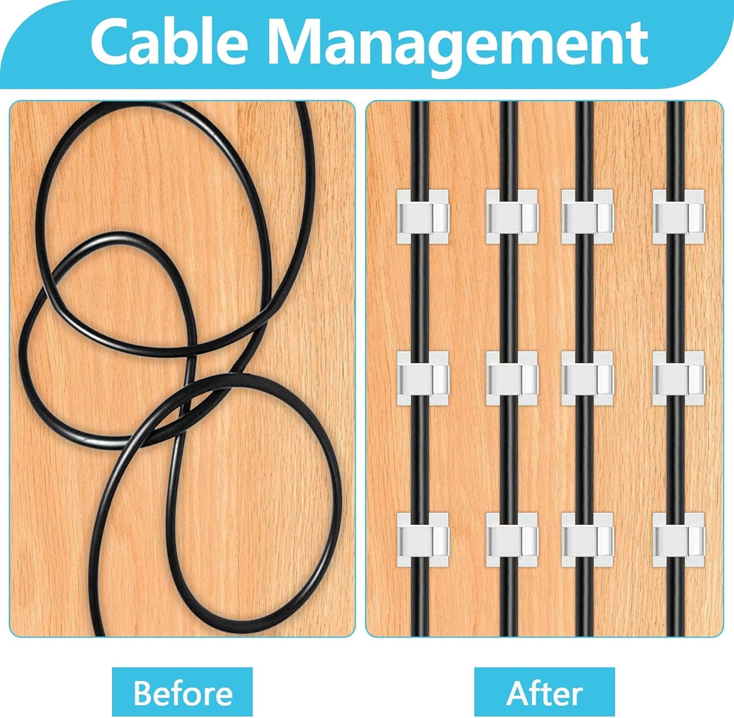 100PCS Adhesive Cable Clips, Wire Holder Organizer, Cord Management, Cable Staples, Christmas String Lights, White, Small