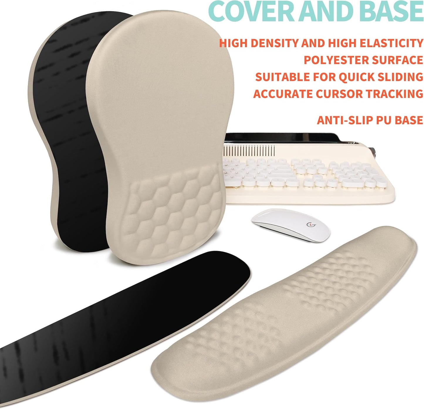 2-in-1 Ergonomic Set, Wave Rise Keyboard Wrist Rest and Massage Bulge Slope Mouse Pad Wrist Support, Cushion Memory Foam Integrated to Relieve Wrist Pain, Apricot