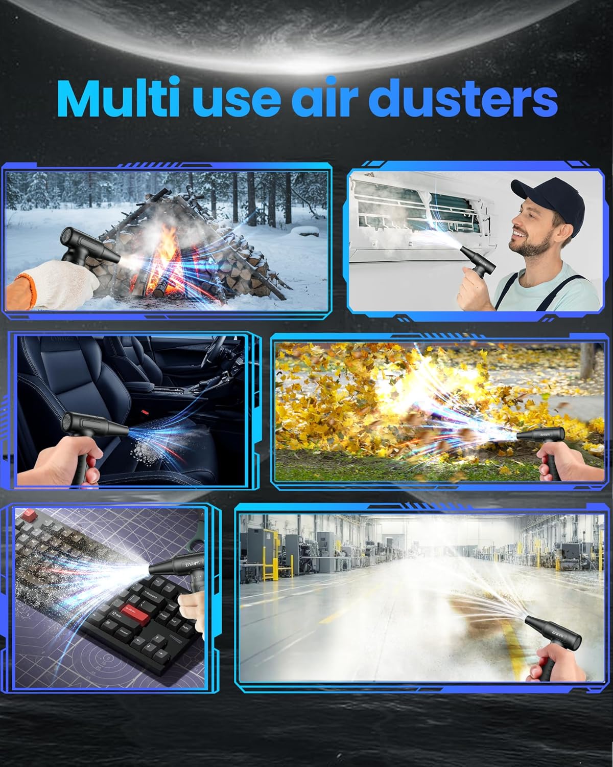 Electric Compressed Air Duster - 33,0000 RPM High-Speed Air Blower Gun, Rechargeable Mini Turbo Fan Cordless for Keyboard, PC, Car, Home & Outdoor Cleaning Dust, Replaces Compressed Air Cans