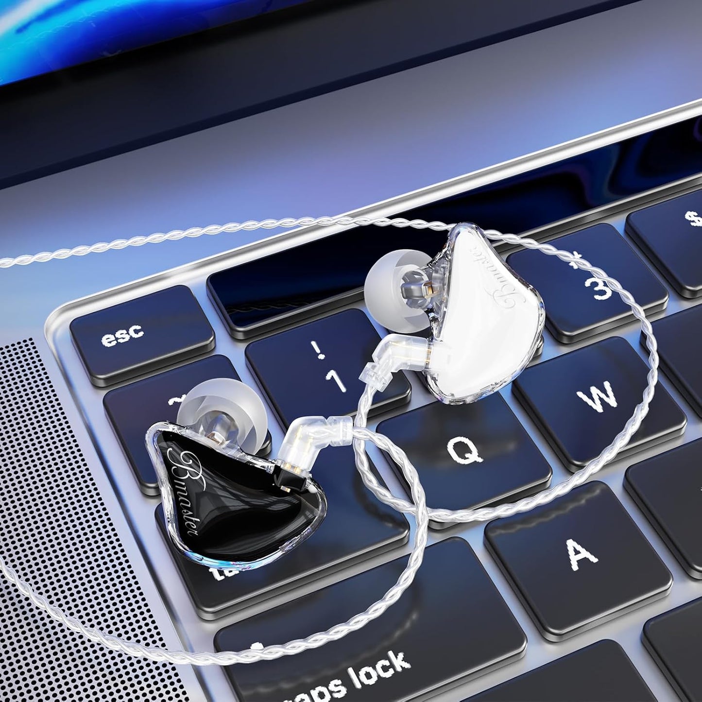 BASN Bmaster Triple Driver in-Ear Monitors Headphones with Powerful Deep Bass, HiFi Stereo IEM Earphones with Upgraded Detachable 2-Pin Cables for Musicians (White/Black, 2-Pin)