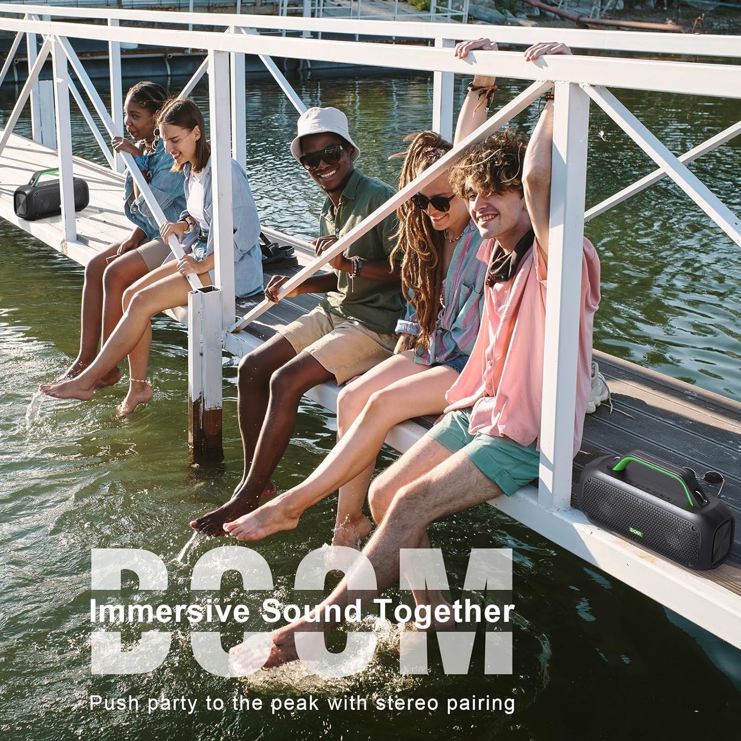 DOSS Extreme Boom Bluetooth Outdoor Speaker with 60W Mighty Sound, Deep Bass, 30H Playtime, USB-C, Bluetooth 5.3, IPX6 Waterproof with Portable Strap for Camping, Beach, Garage-Green