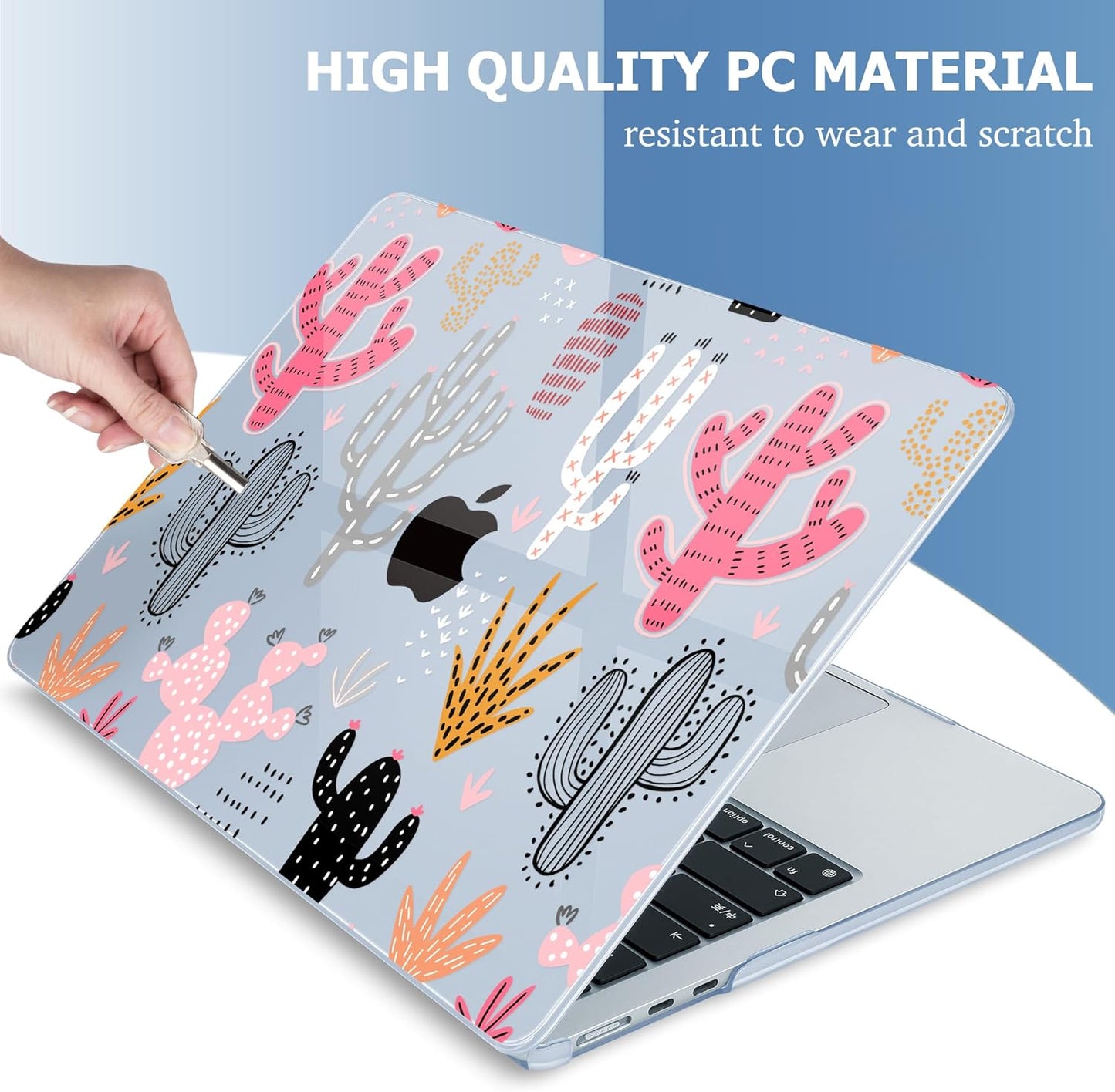 Mektron for 2025 MacBook Air 15 inch M4 Case A3241/ 2024 M3 A3114/ 2023 A2941 M2 Hard Printed Case with 15.3 Liquid Retina Display Touch ID, Plastic Hard Cover & Keyboard Skin- Colorful Cacti-Blue