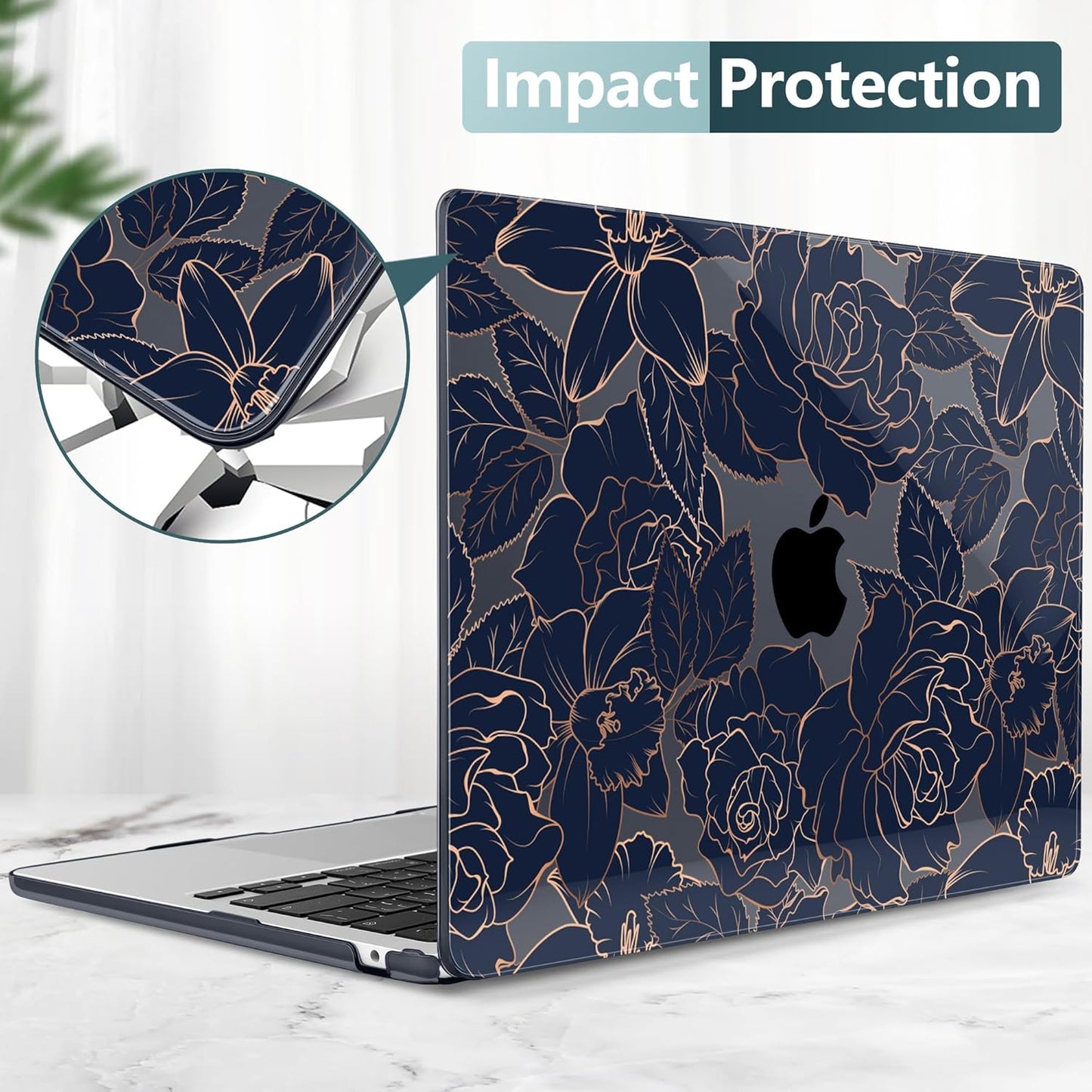 TWOLSKOO for M4 MacBook Air 13.6 inch Case 2025-2022 Release M4 A3240 M3 A3113 M2 A2681, Plastic Hard Shell & Screen Protector & Keyboard Cover & Trackpad Film, Elegant Roses