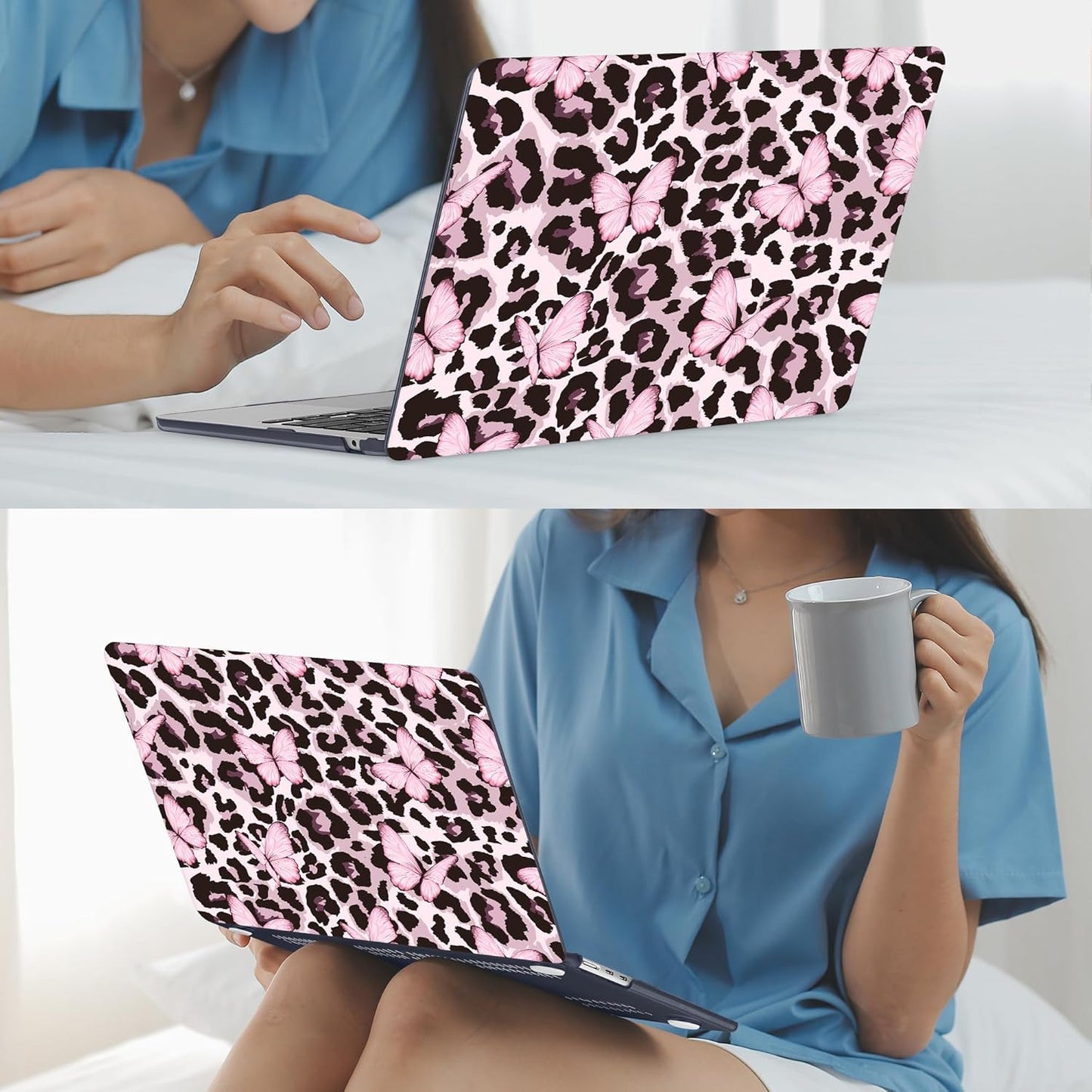 Mektron for 2025 M4 MacBook Air 13.6 Inch A3240 Case Fits 2023 A2681 M2 2024 A3113 M3 Chip with Liquid Retina Display Touch ID, Printed Plastic Hard Shell for MacBook Air 13.6", Leopard Pink Butterfly