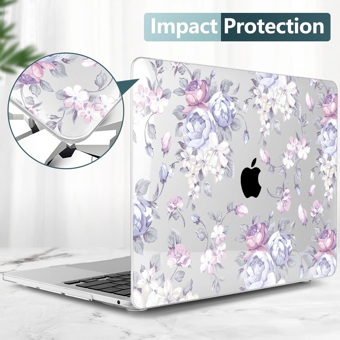 TWOLSKOO Compatible with MacBook Pro 13 inch Case 2023-2016 A2338 M2/M1 A2251 A2289 A2159 A1989 A1706, Plastic Hard Shell Cover & Keyboard Skin & Screen Protector, Purple Peony