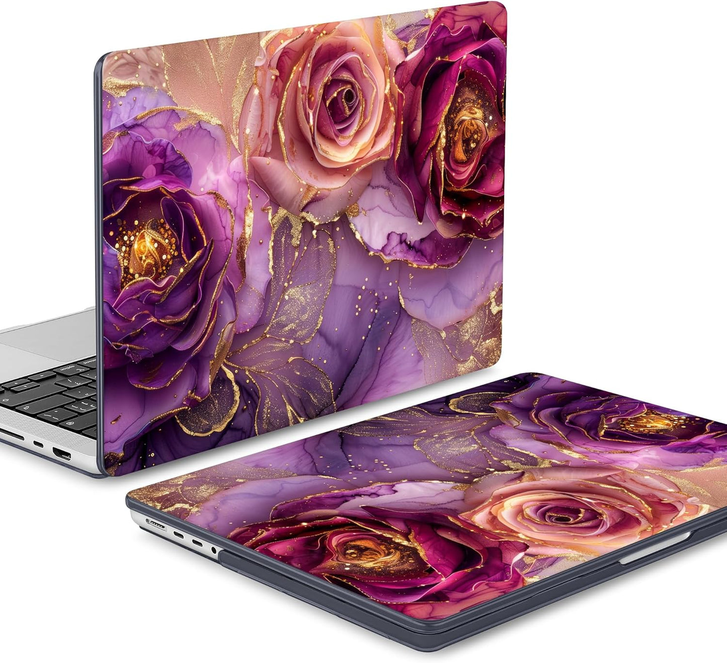 Mektron Case for MacBook Pro 16" M4 A3403 A3186 M3 A2991 M2 A2780 M1 A2485 (2021/2023/2024) Pro/Max with Touch ID, Hard Shell Plastic Laptop Cover Keyboard Cover Screen Protector, Marble Flowers