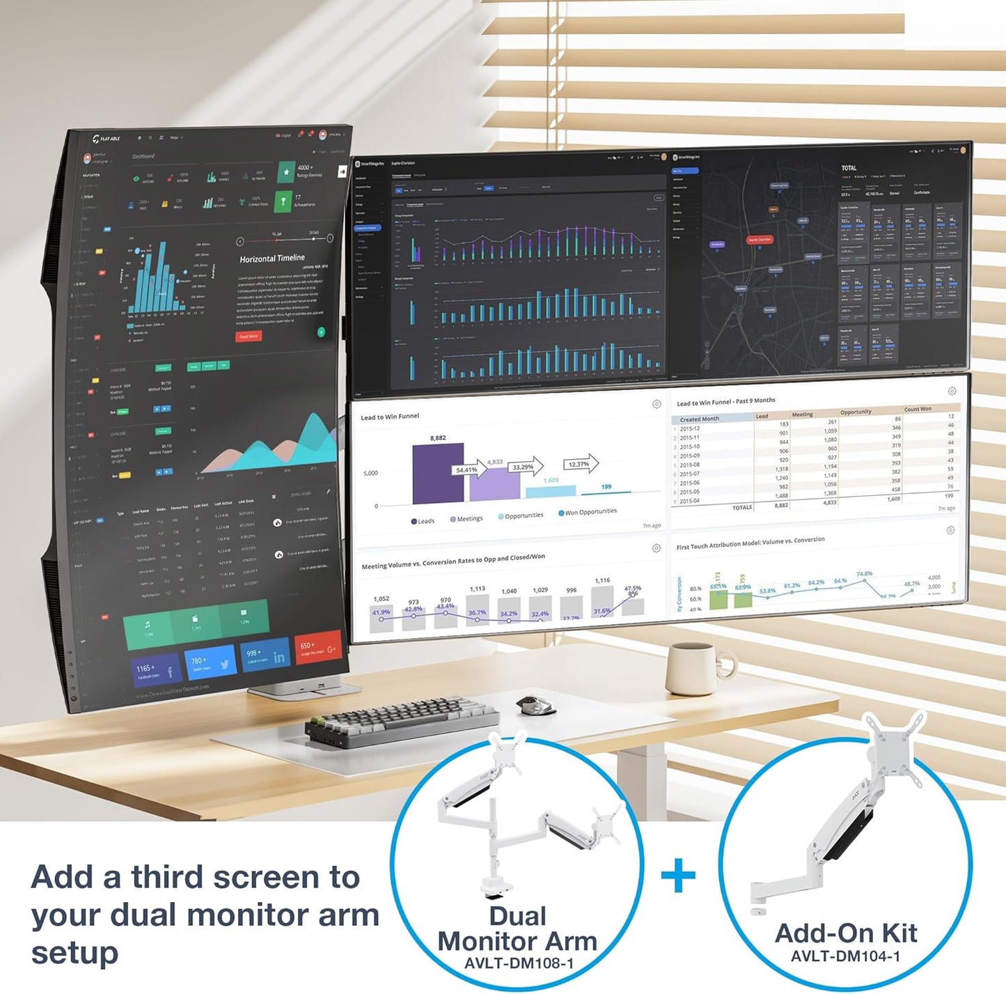AVLT Single 57 Inch Heavy Duty Monitor Arm Add-On Kit for Pole Top Mount-White, Fits 1.38" Pole, for Super Ultrawide Screen, Supports 59.5lbs (27kg), VESA Compatible, Workspace Upgrade Extension Arm