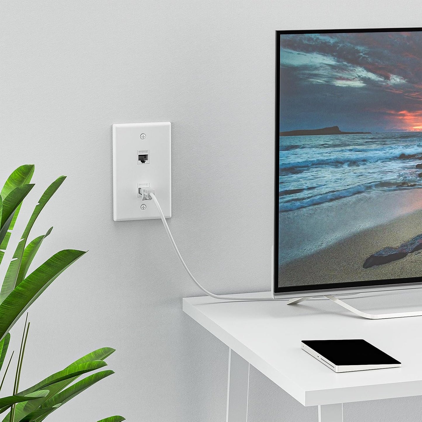 FGB 2-Port Keystone Wall Plate, with Low Voltage Mounting Bracket, with Single Gang Decorator Wall for RJ45, HDMI, and Coax Keystone Inserts, White, 10-Pack