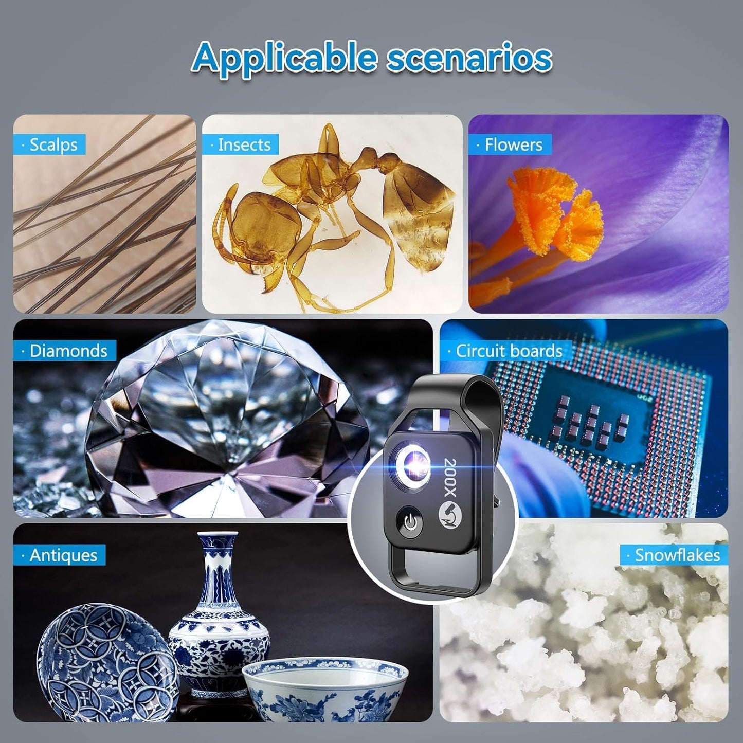 APEXEL 200X Phone Microscope Lens, Nano Zoom Phone Micro Lens for iPhone Android with LED Light CPL Universal Clip, Nanozoom Mini Pocket Digital Microscope, Portable Smartphone Macro Lens Camera