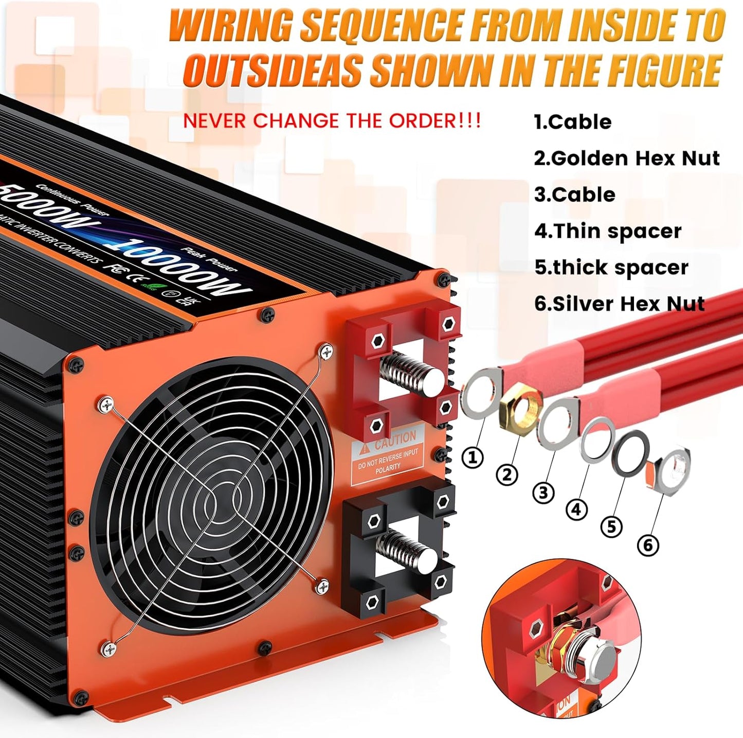 5000 Watt Pure Sine Wave Power Inverter 12V DC to 110V 120V Converter for Family RV Off Grid Solar System Car with Type-C Ports 4 AC Power Outlets Dual USB Ports LCD Display and Remote Control