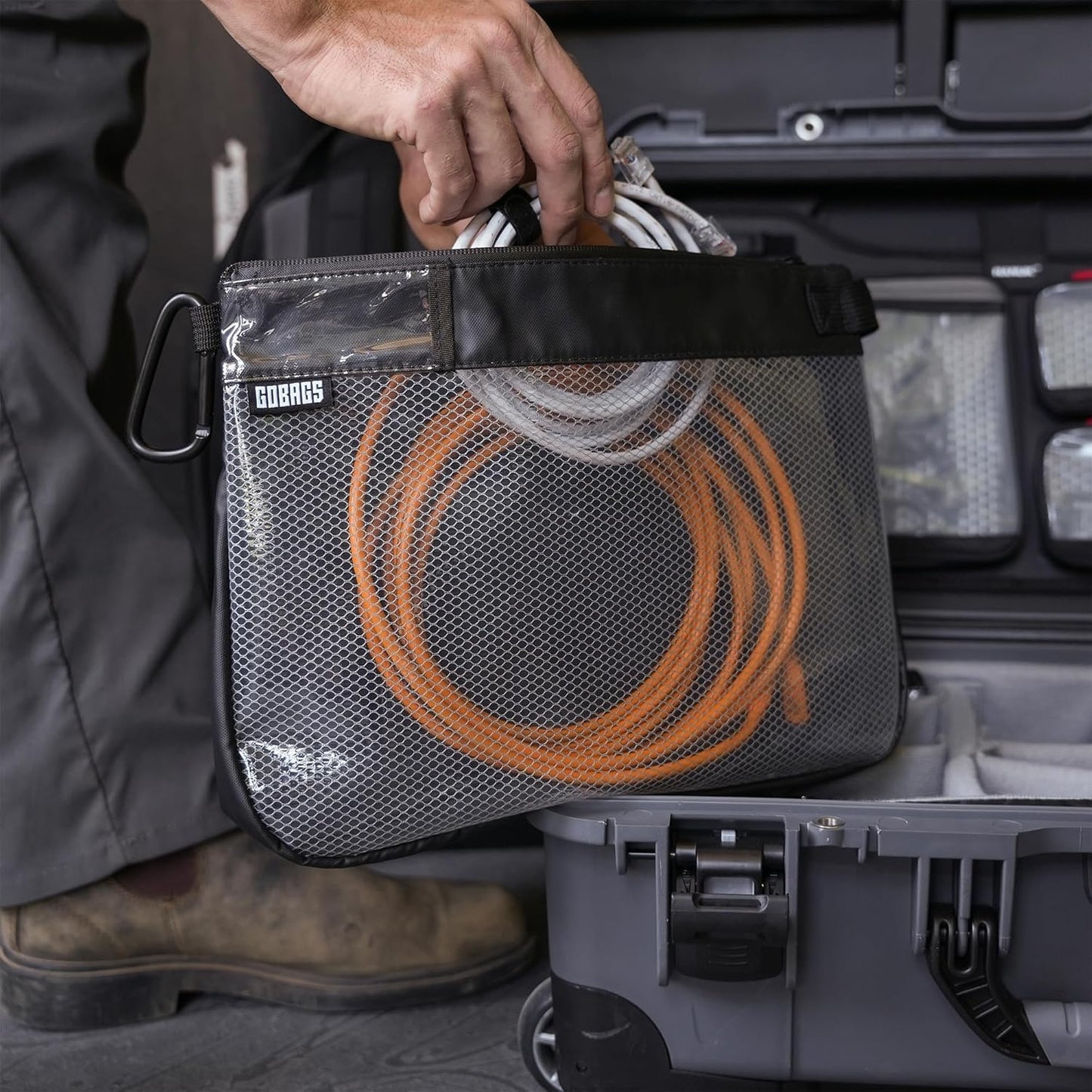 GOBAGS Production Zipper Bags - Electronics & Camera Accessories Bag - Cable organizer, Gear Accessory Pouch, Travel Camera Essentials (Large, Black)