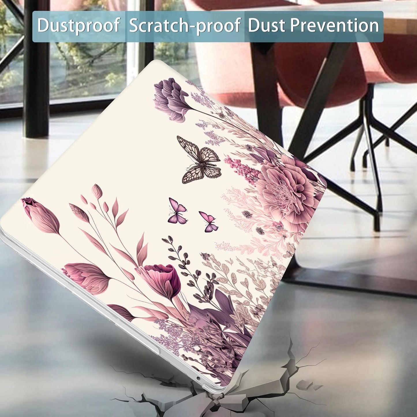 Mektron for MacBook Pro 13-inch Case 2022 2021 2020 Release A2338 M2 M1 A2289 A2251, Printed Plastic Hard Shell Cover for New MacBook Pro 13.3-inch Touch Bar Fits Touch ID, Butterfly Flower C074