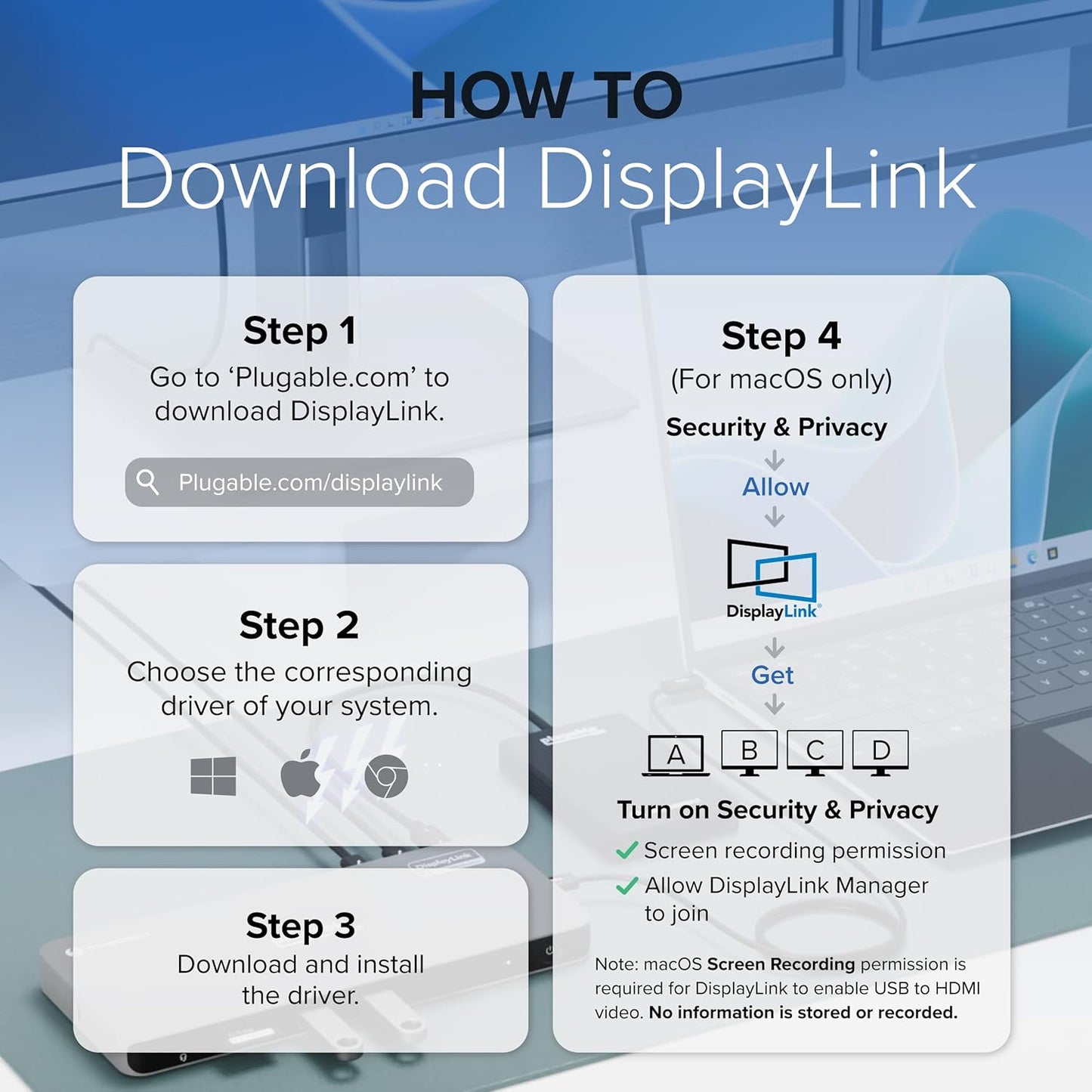 Plugable USB C Docking Station 5 Monitors, 140W DisplayLink Dock Connects up to Five 4K Displays for MacBook Windows Thunderbolt 4 Laptops, 2x HDMI, 3x USBC 2.5Gbps Ethernet, Driver Required UD-7400PD