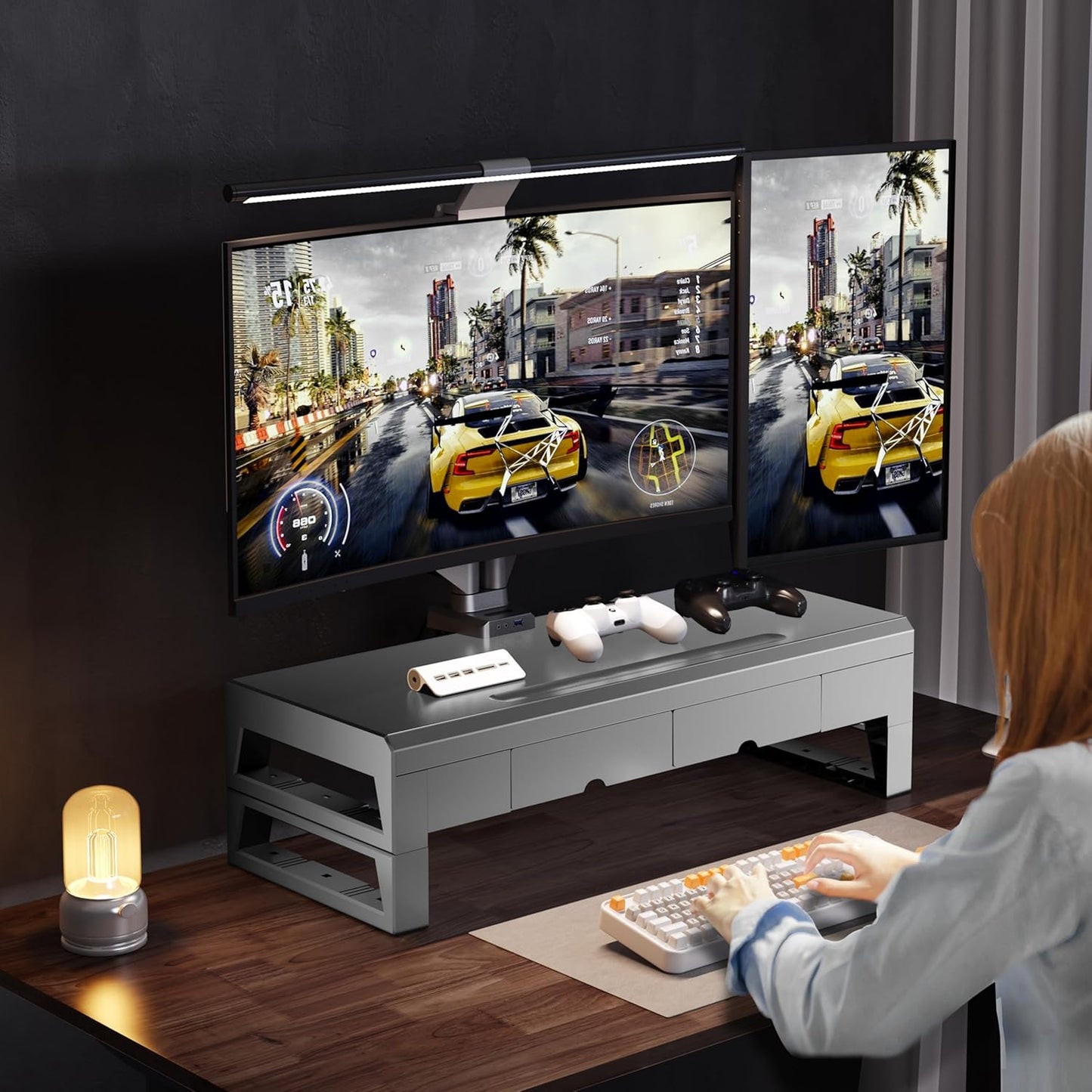 Computer monitor stand with 2 drawer ,Laptop Desk Shelf & Monitor Riser 21.6 inches long desk riser Monitors/PC/Laptop/Computer Space Saver Organizer ,Heavy Duty Gift Gaming Studio Offic (Basic Version, 500mm Drawer)