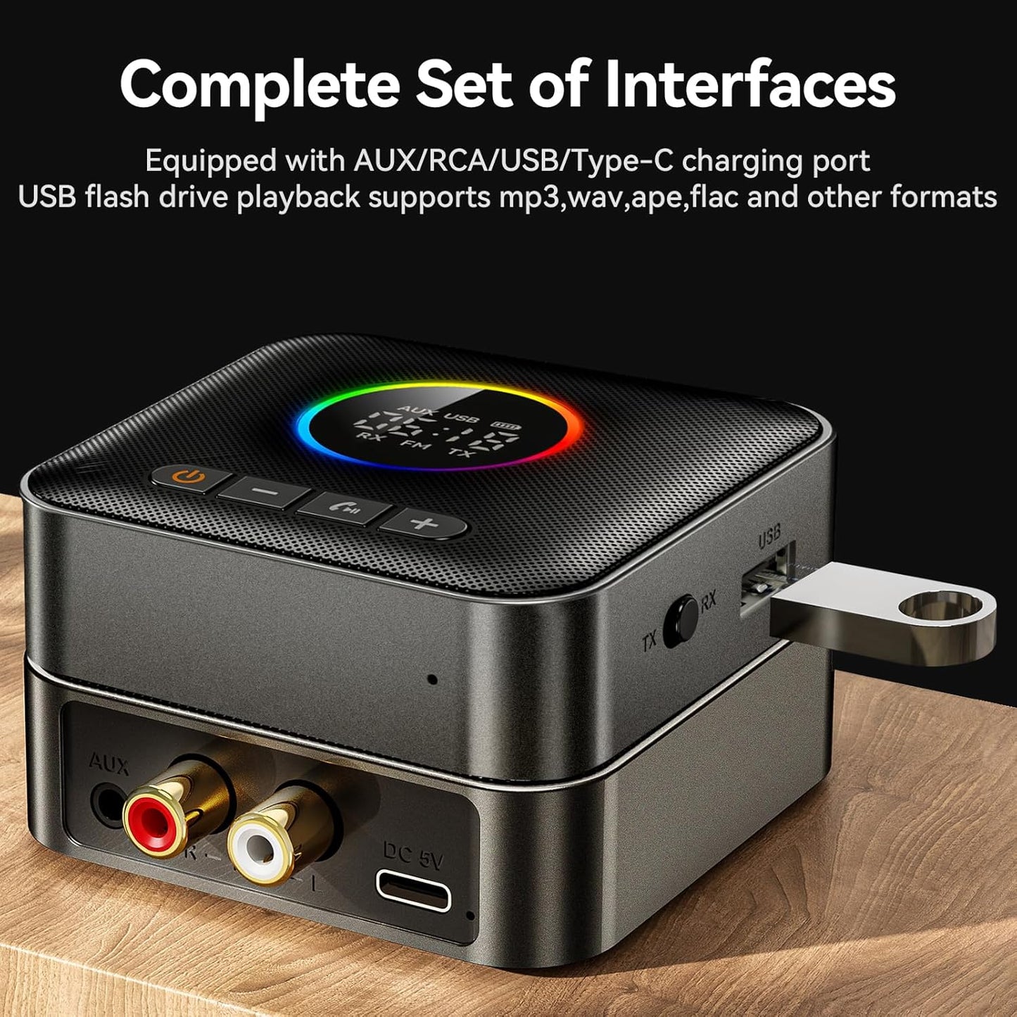 Bluetooth 5.4 Transmitter Receiver 3-in-1 Bluetooth Adapter HiFi Audio Receiver FM Transmitter with LED Display 3.5mm AUX RCA USB for TV/Car/PC/Home Stereo/Speakers